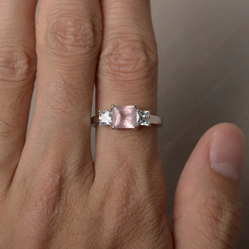 3 Stone Rose Quartz Ring - Image 3