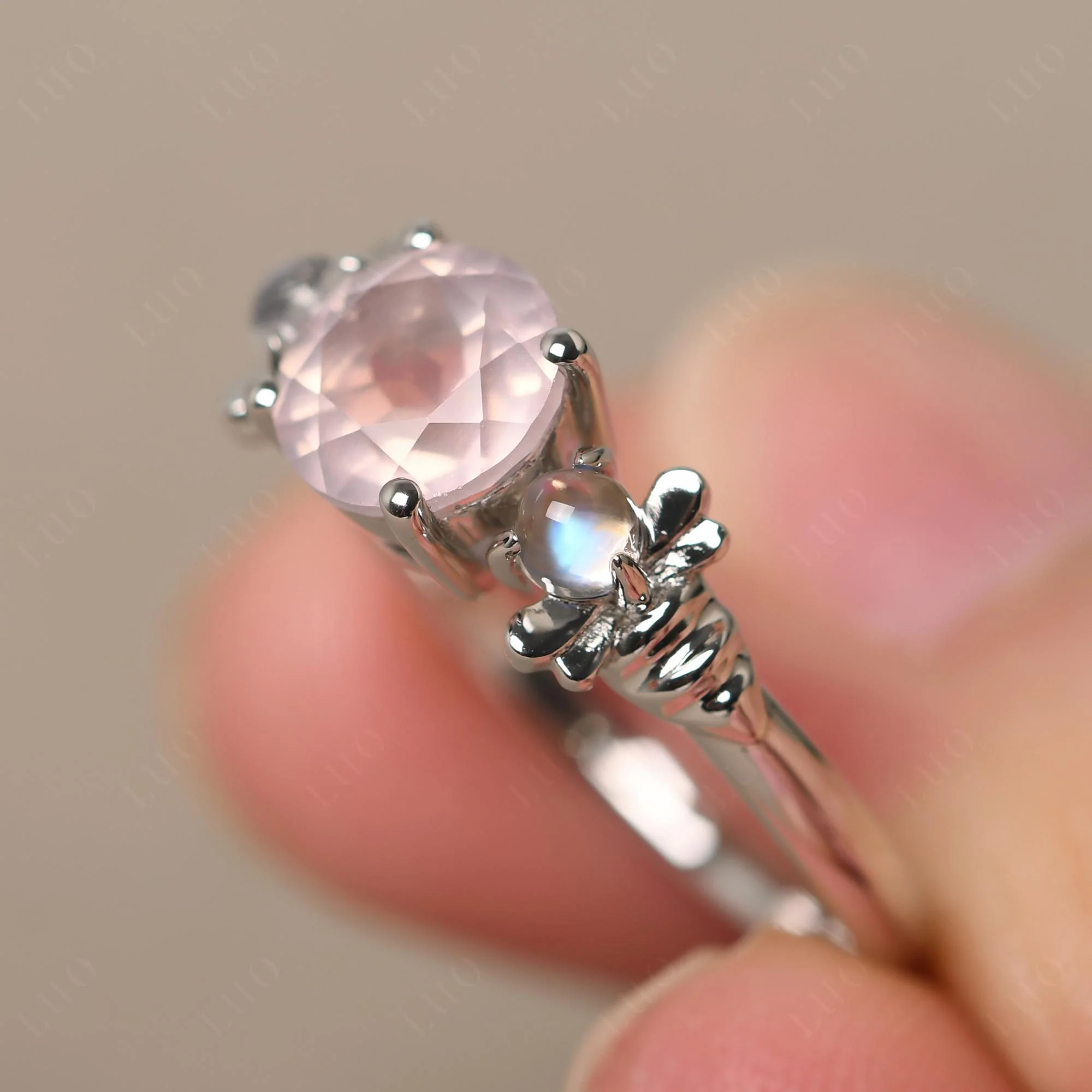 Rose Quartz and Moonstone Bee Ring - Image 11