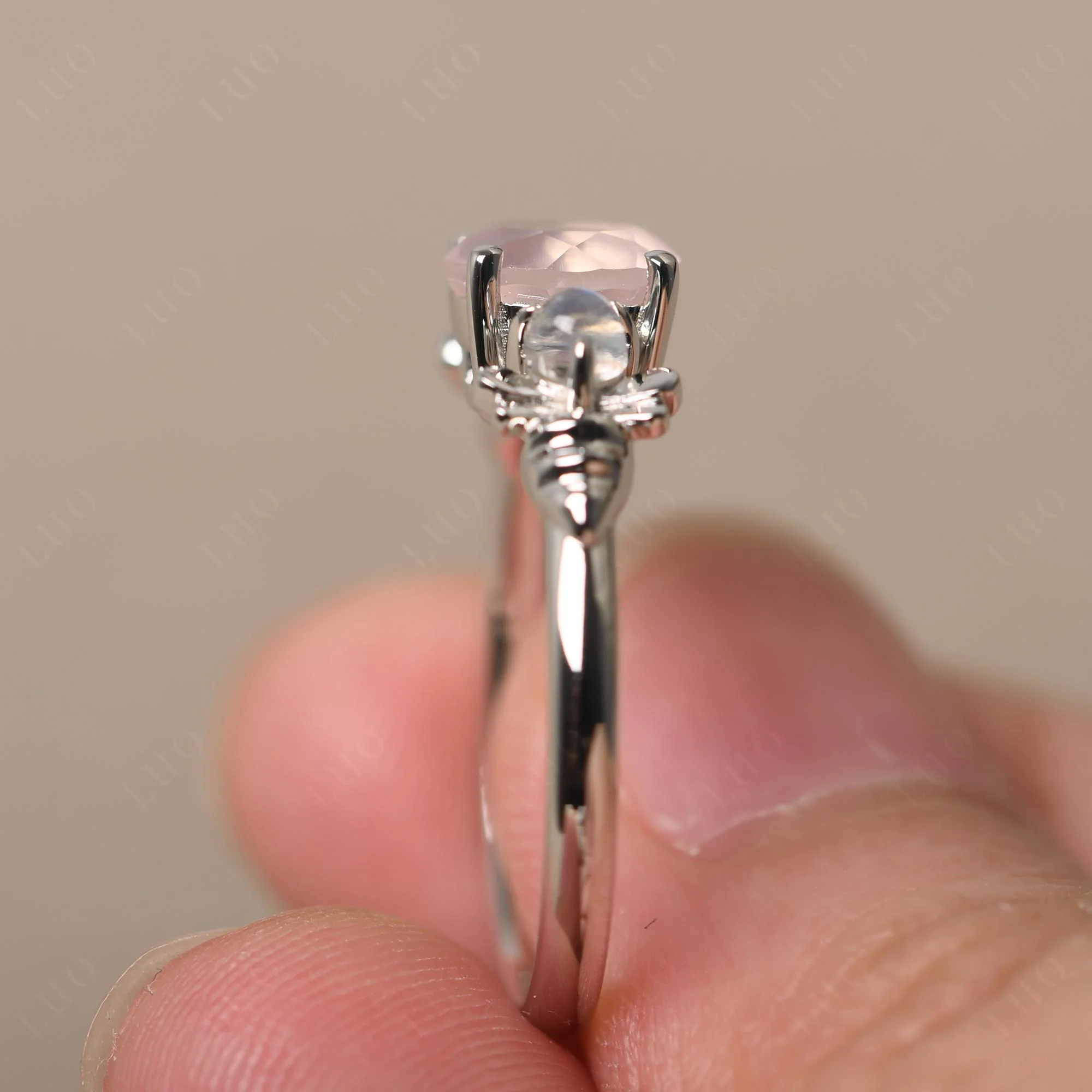 Rose Quartz and Moonstone Bee Ring - Image 13