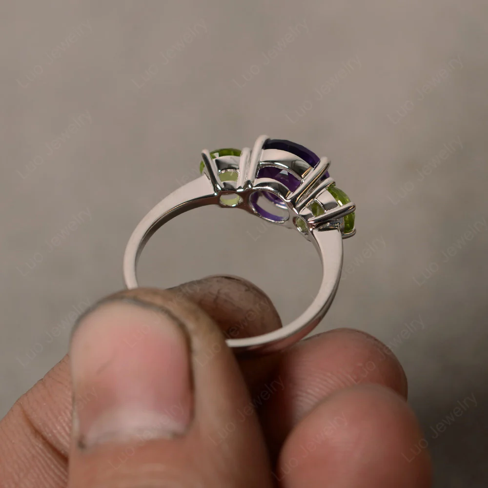 Amethyst and Peridot Three Stone Ring - Image 4