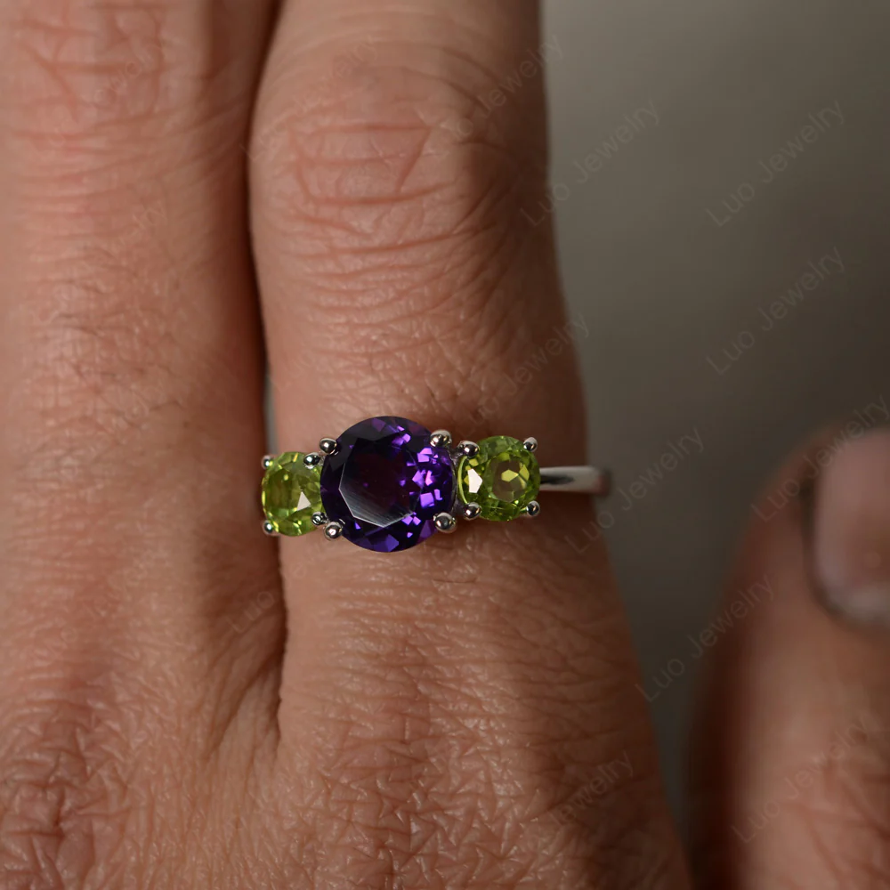 Amethyst and Peridot Three Stone Ring - Image 5