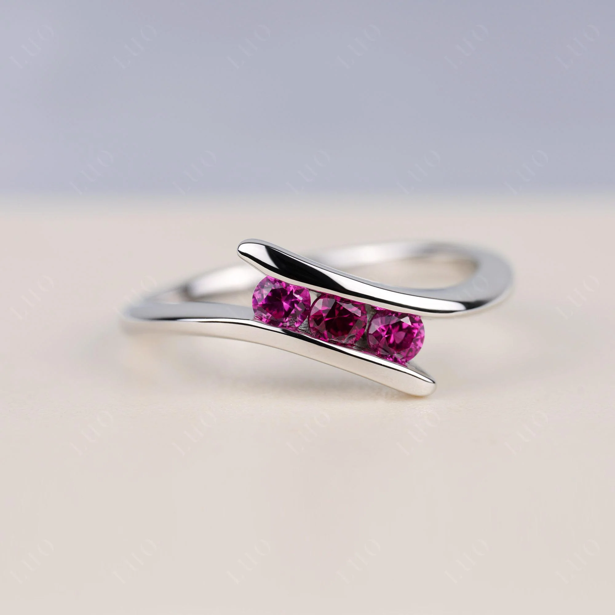 3 Stone Ruby Bypass Ring