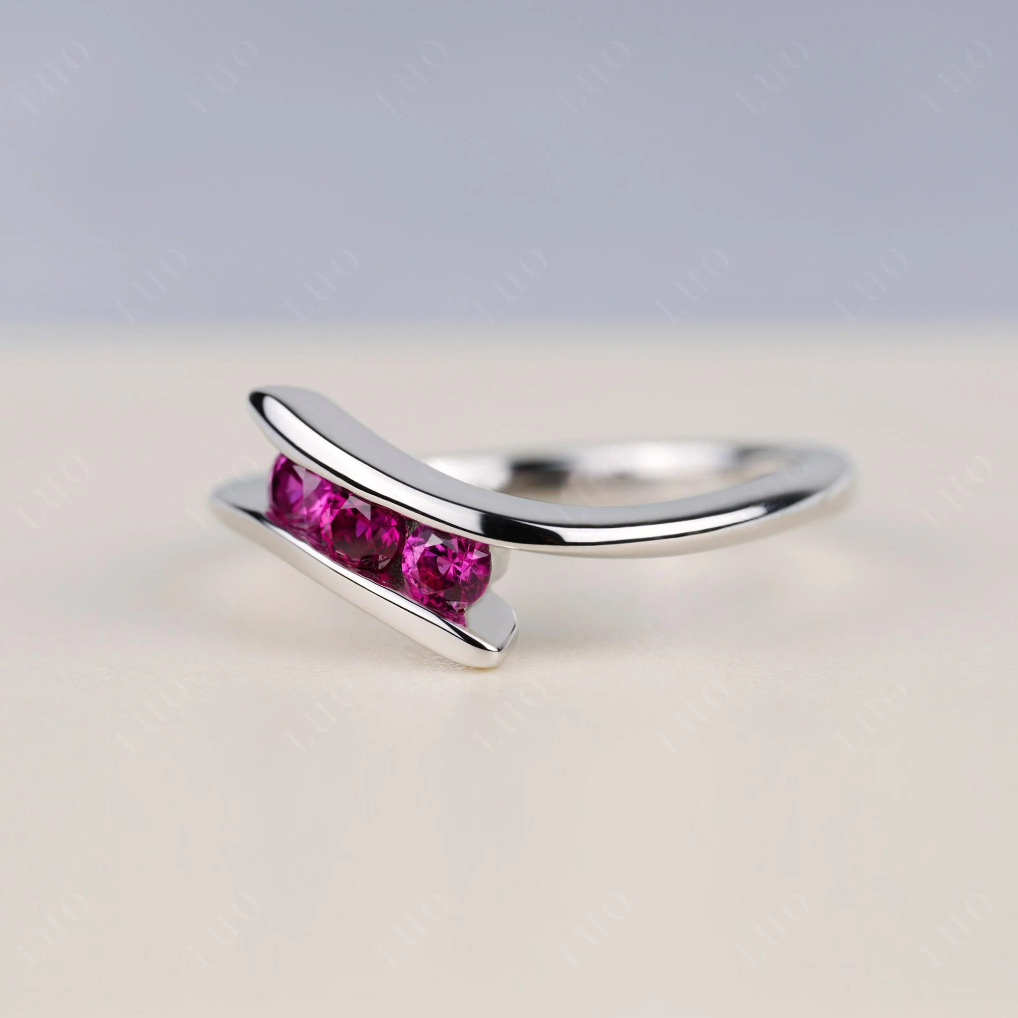 3 Stone Ruby Bypass Ring - Image 2