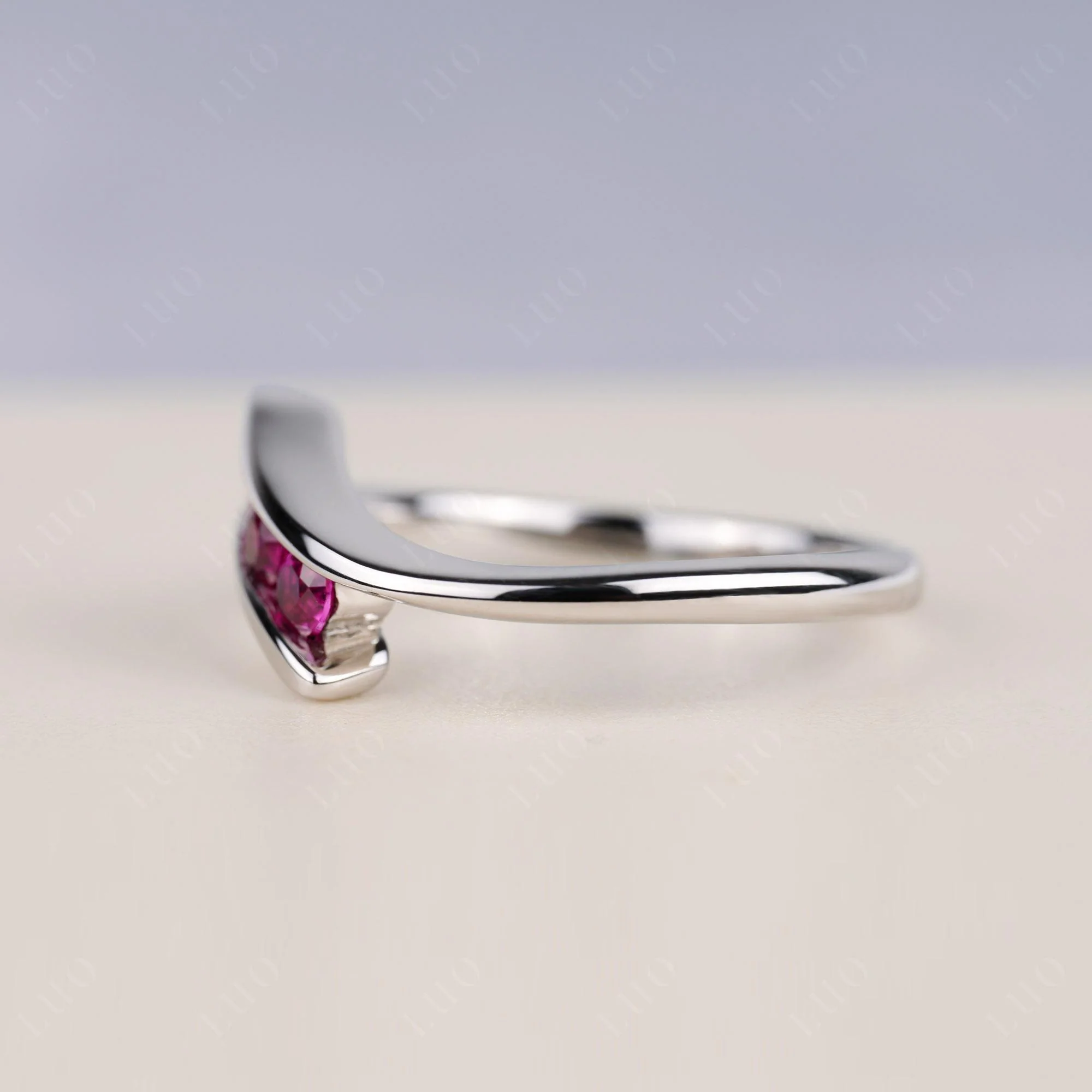 3 Stone Ruby Bypass Ring - Image 4