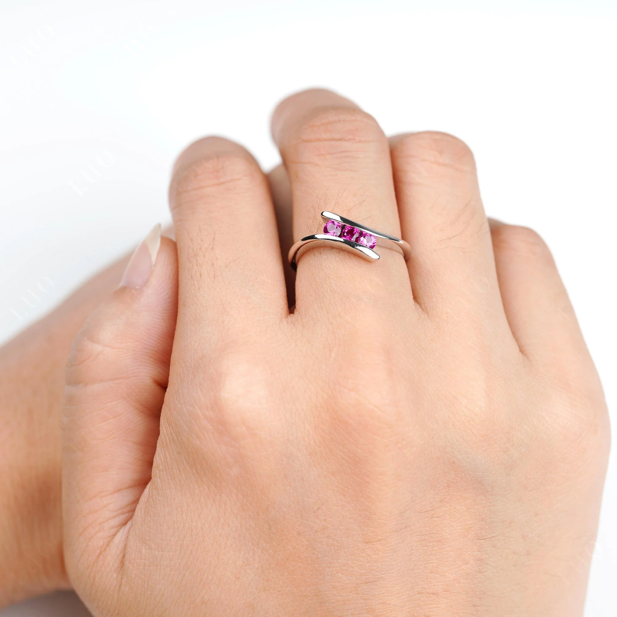 3 Stone Ruby Bypass Ring - Image 5