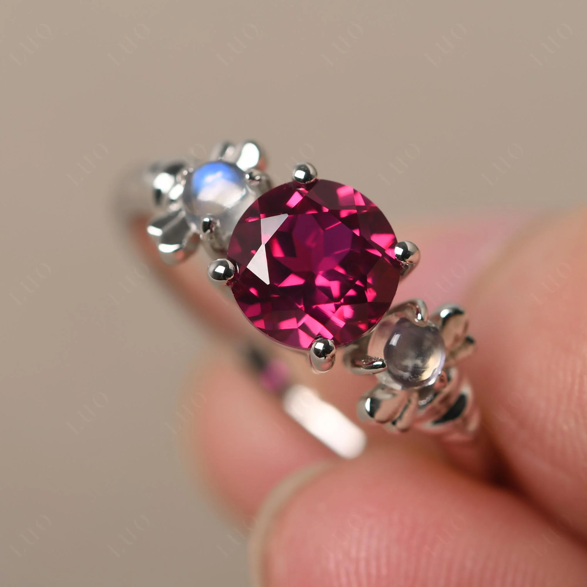 Ruby and Moonstone Honey Bee Ring - Image 10