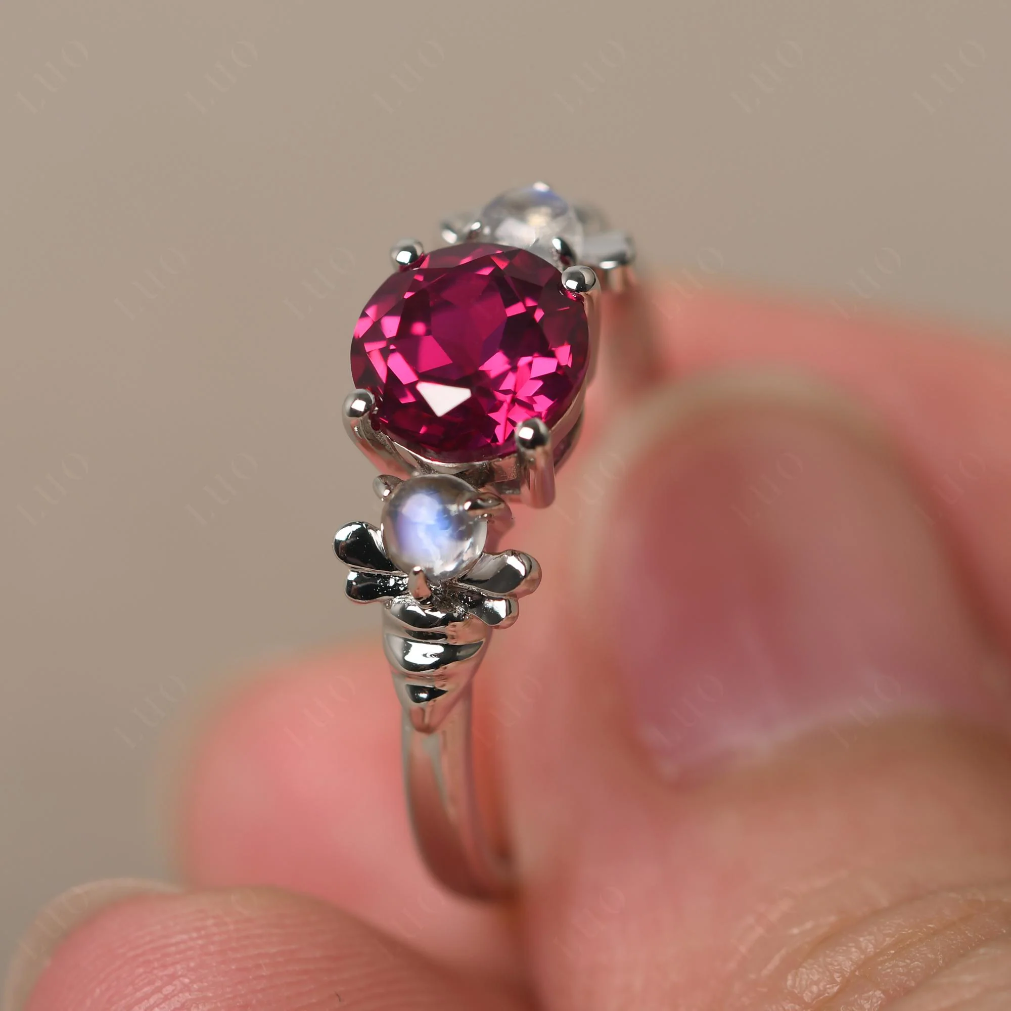 Ruby and Moonstone Honey Bee Ring - Image 11