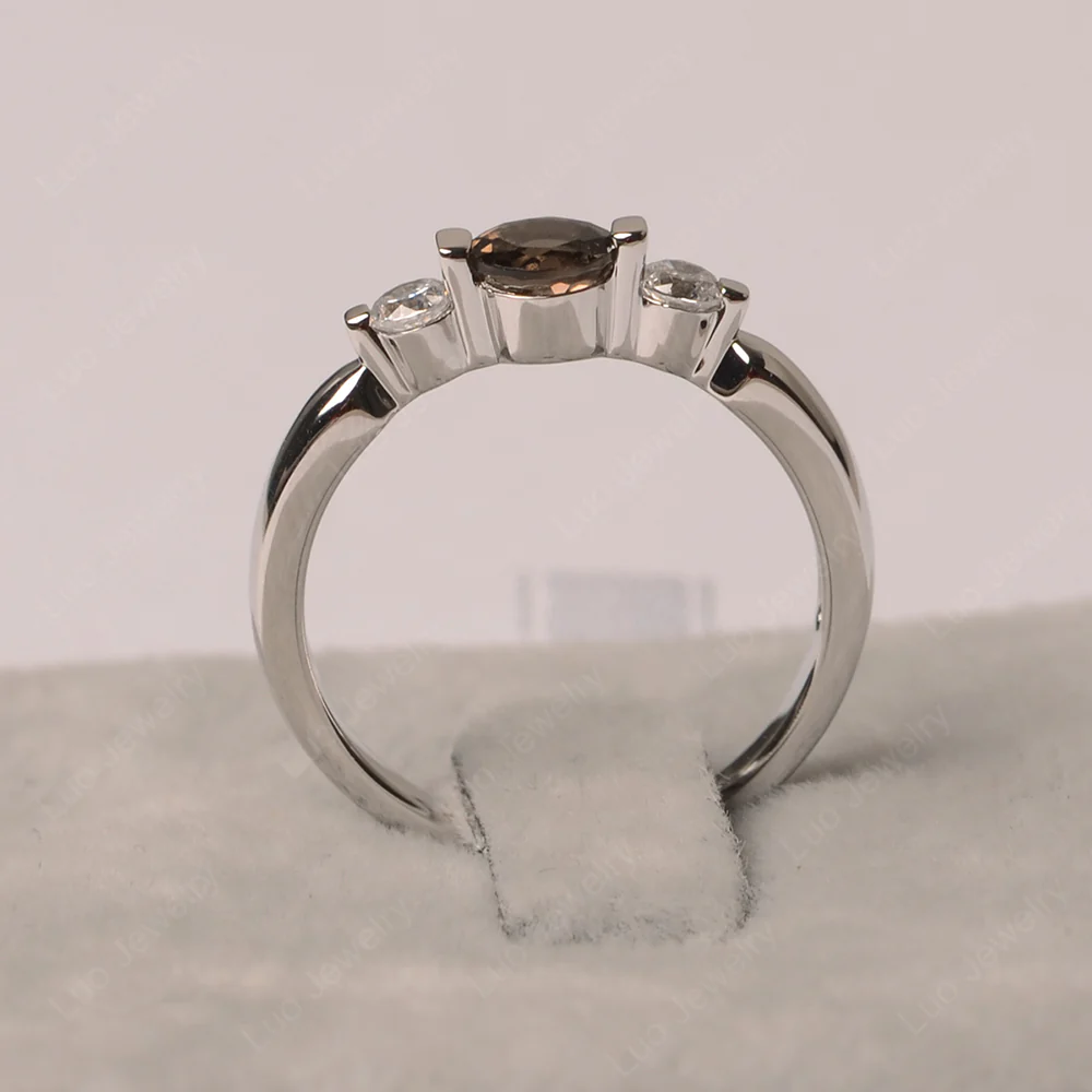 Smoky Quartz Bezel Set Three Stone Ring - Image 2