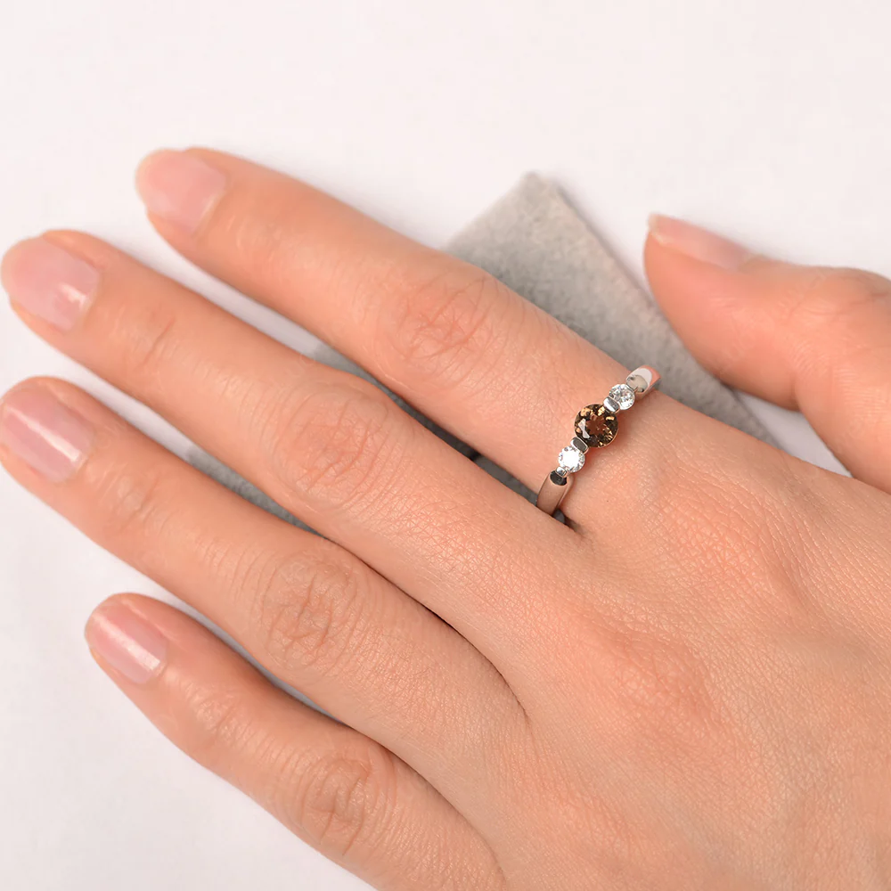 Smoky Quartz Bezel Set Three Stone Ring - Image 3