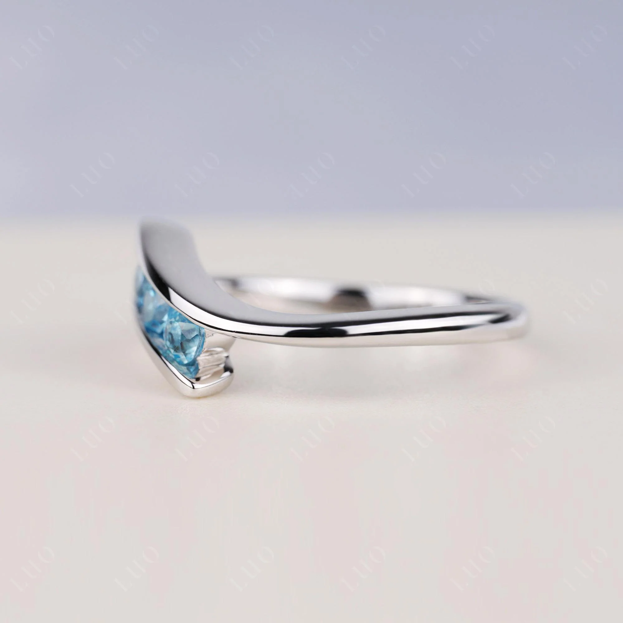 3 Stone Swiss Blue Topaz Bypass Ring - Image 3