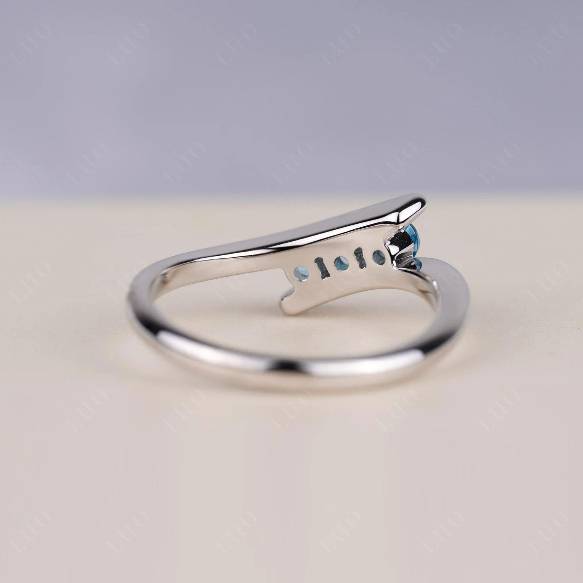 3 Stone Swiss Blue Topaz Bypass Ring - Image 4