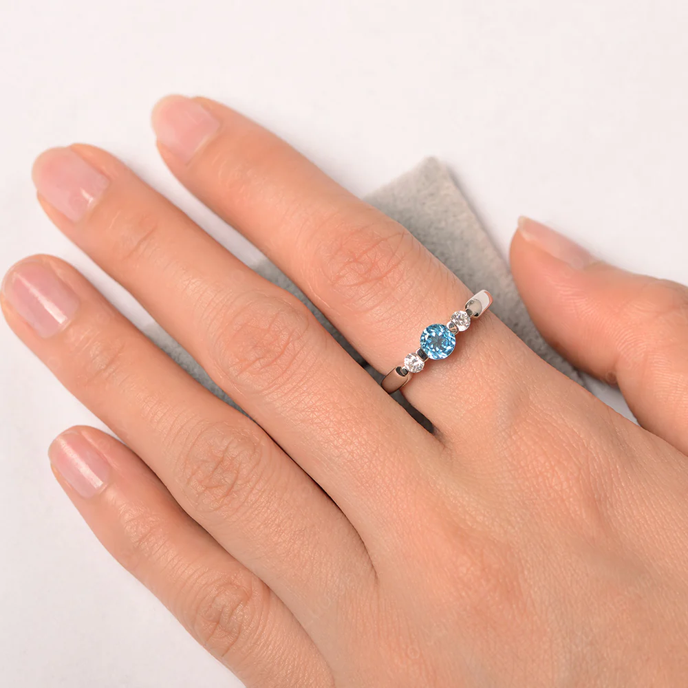 3 Stone Swiss Blue Topaz Mothers Ring - Image 3