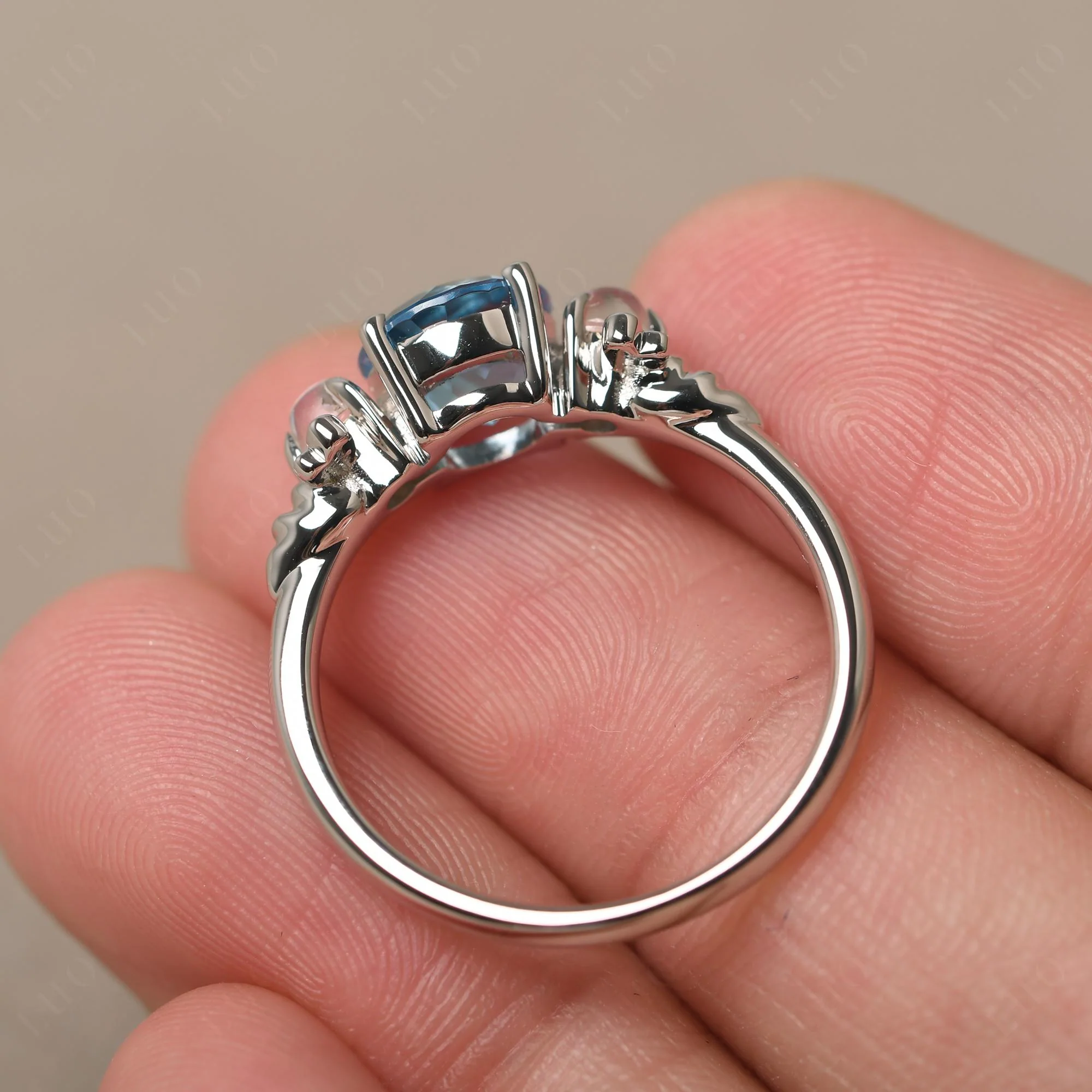 Swiss Blue Topaz and Moonstone Bee Ring - Image 12