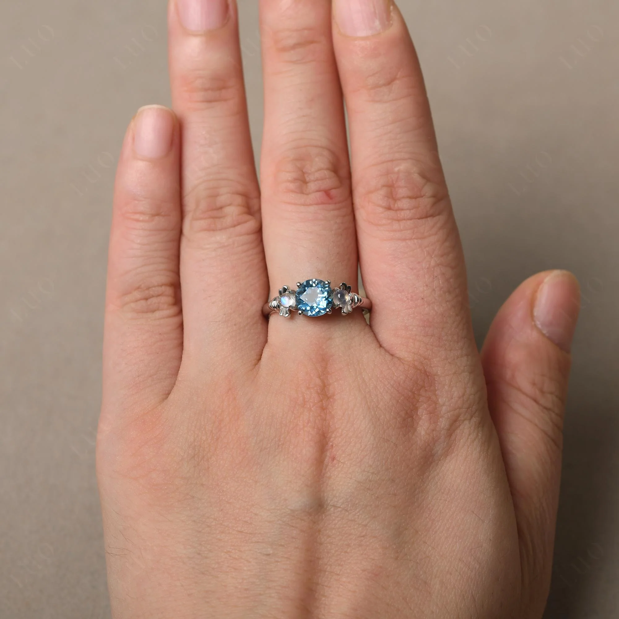 Swiss Blue Topaz and Moonstone Bee Ring - Image 14