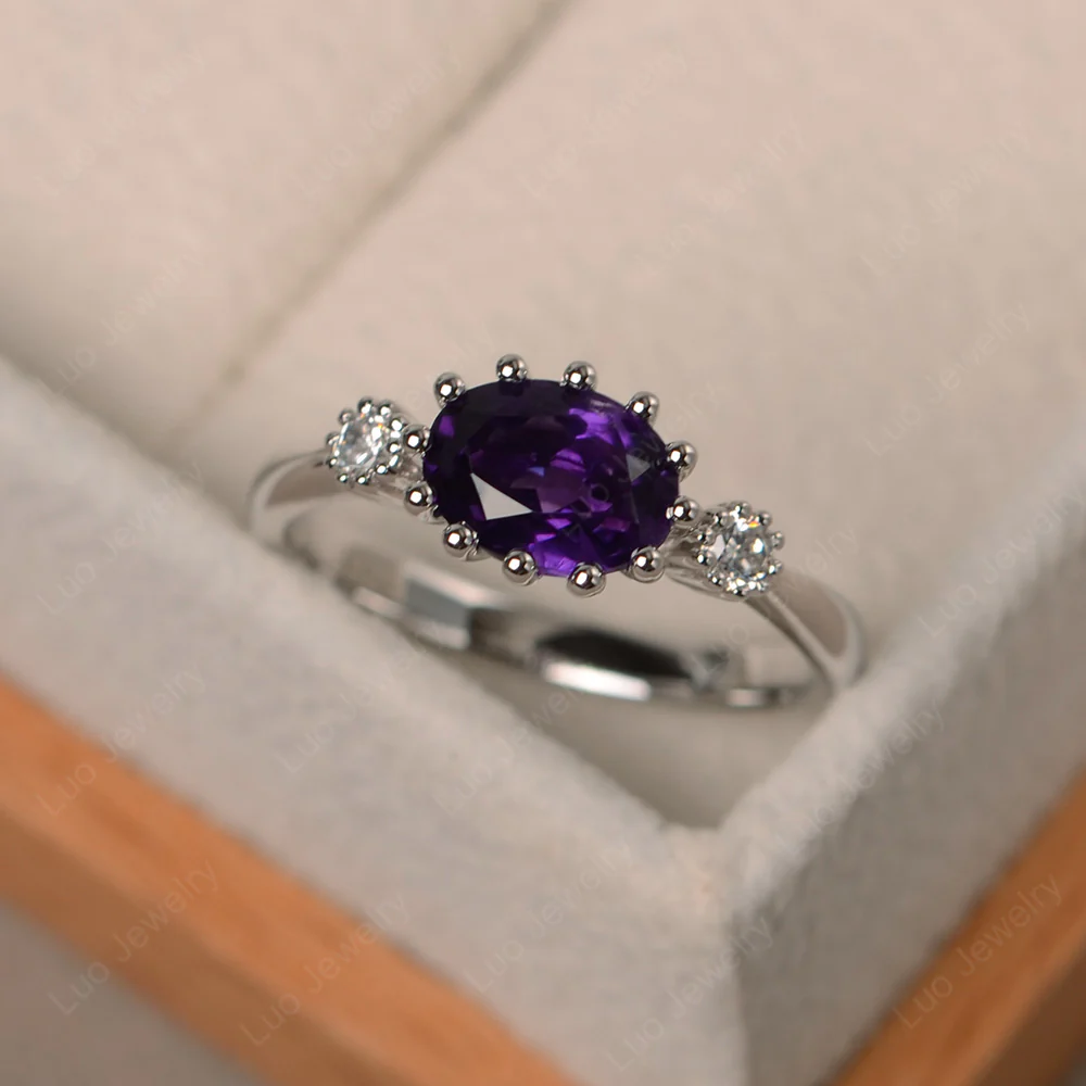 Amethyst Unique Three Stone Ring