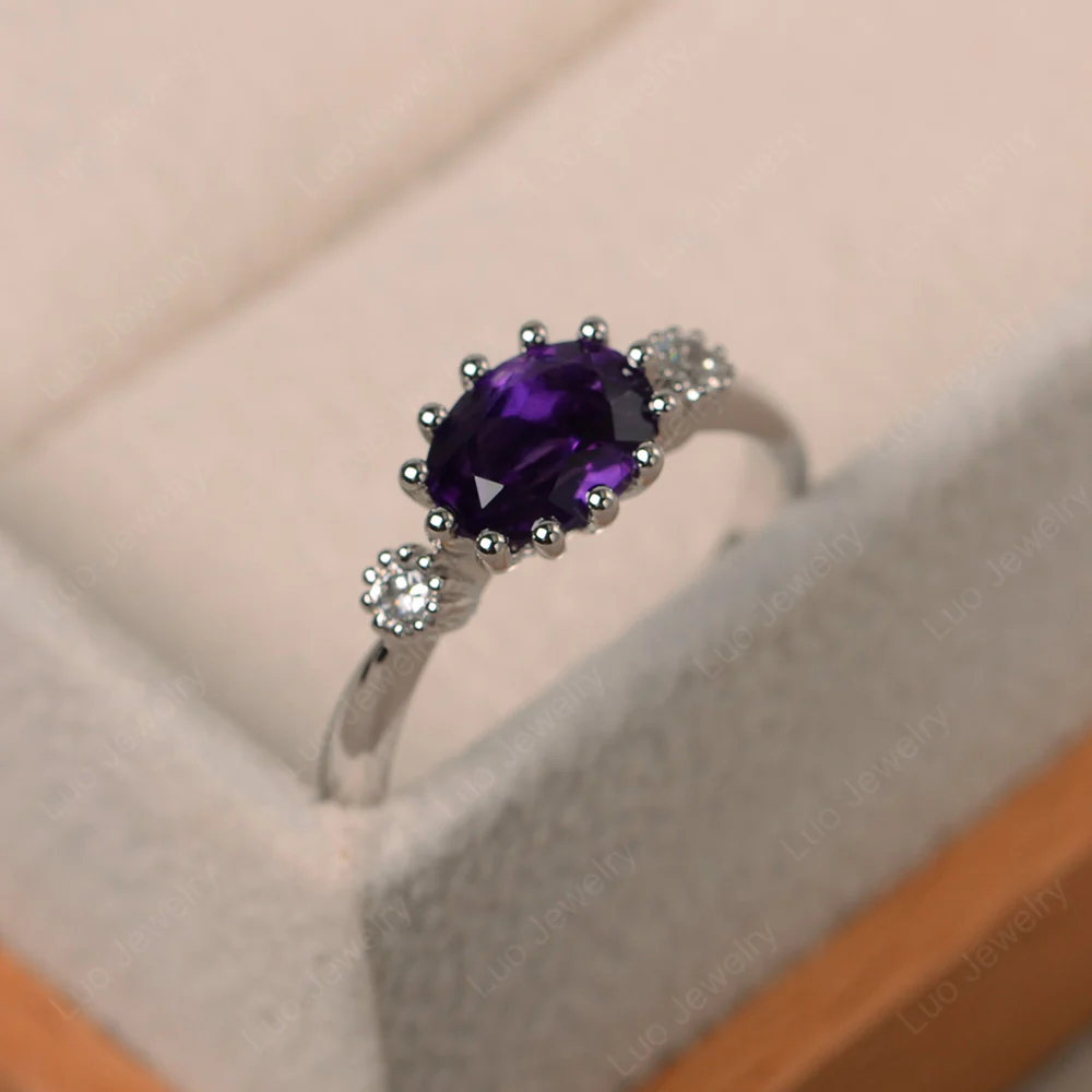 Amethyst Unique Three Stone Ring - Image 2