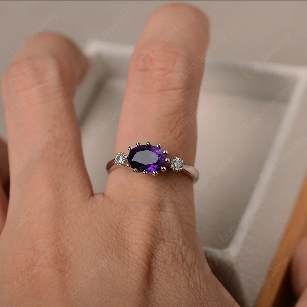 Amethyst Unique Three Stone Ring - Image 4