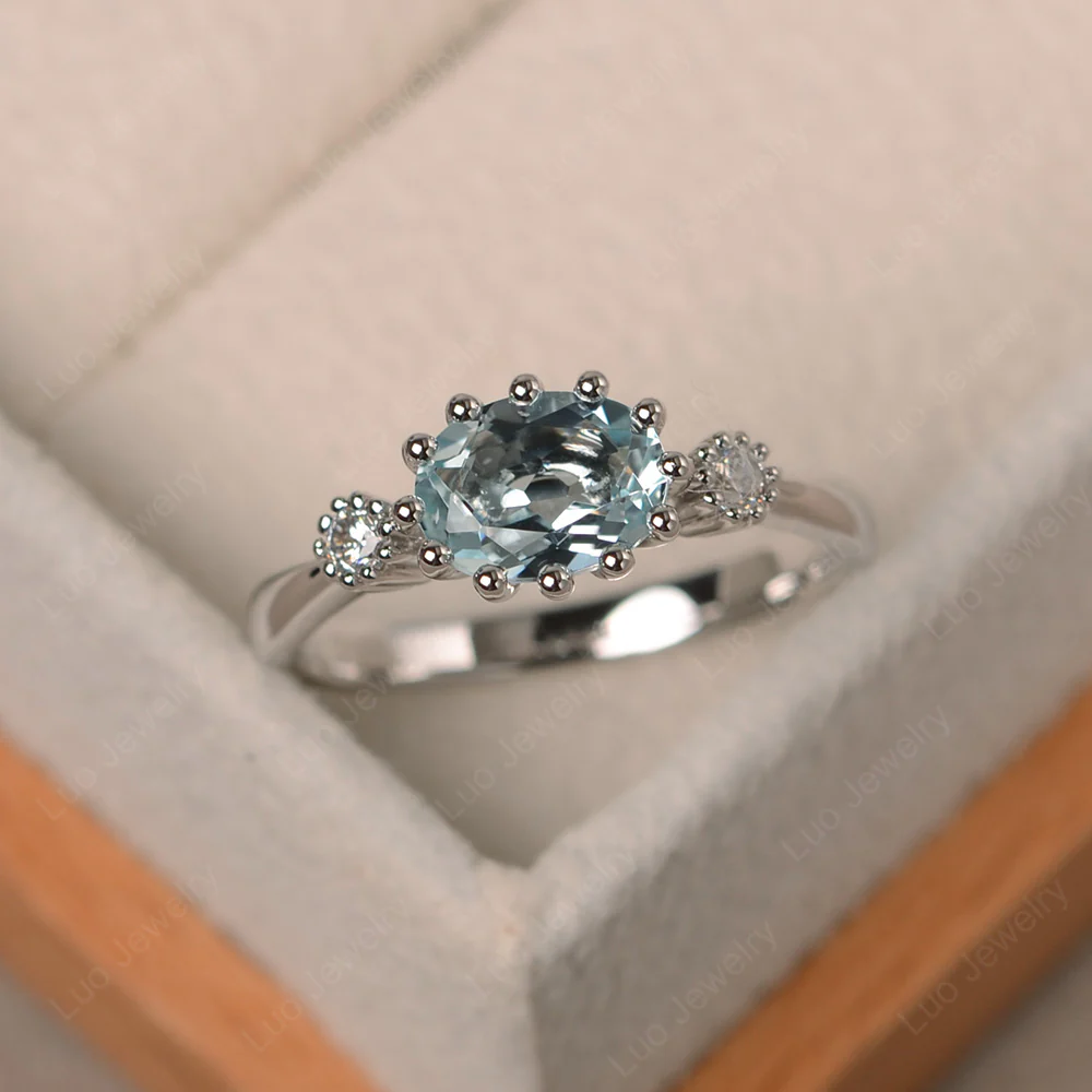 Aquamarine Oval East West Engagement Ring
