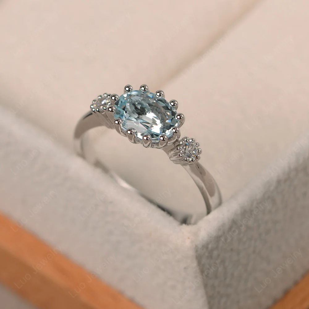 Aquamarine Oval East West Engagement Ring - Image 2