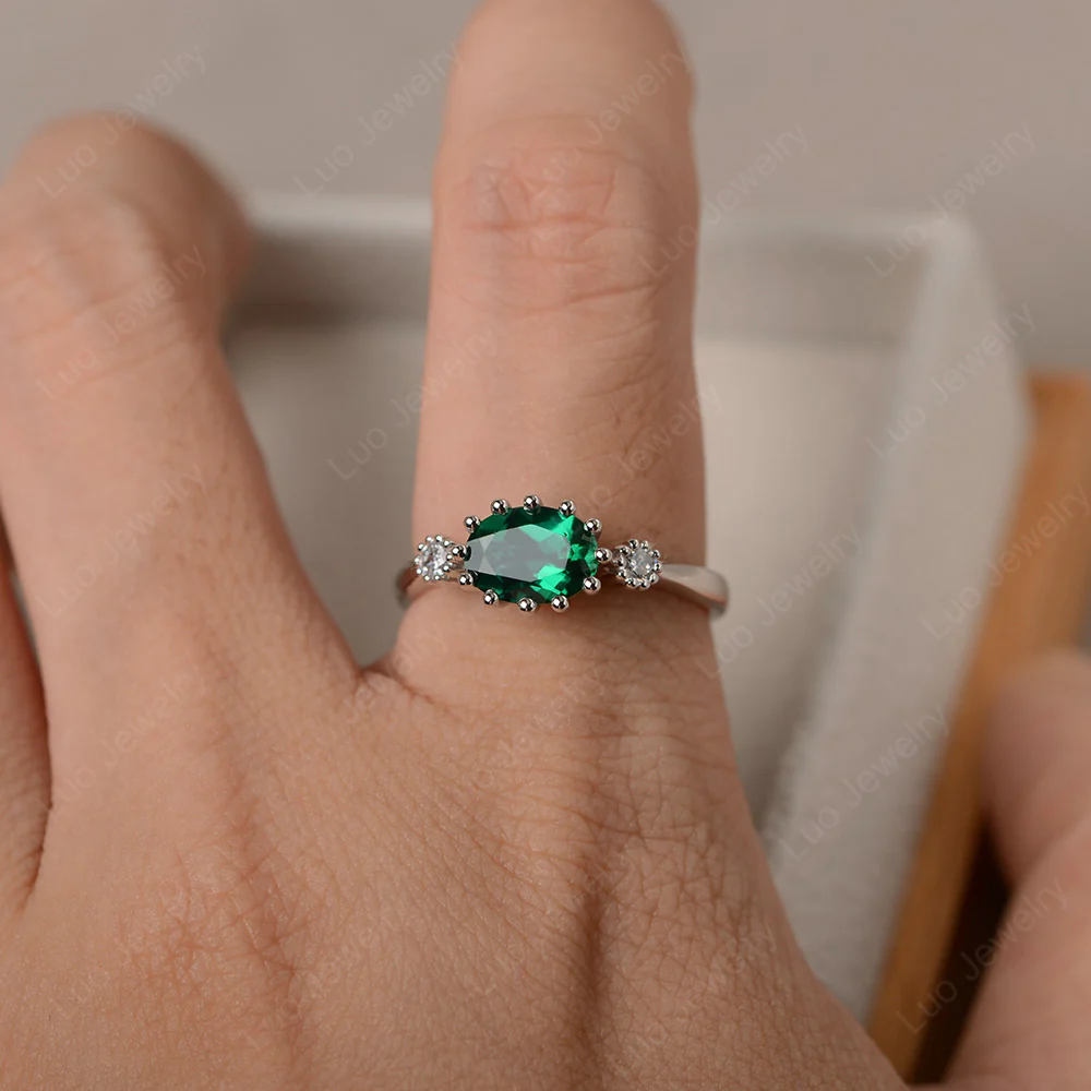 Emerald Oval East West Engagement Ring - Image 4