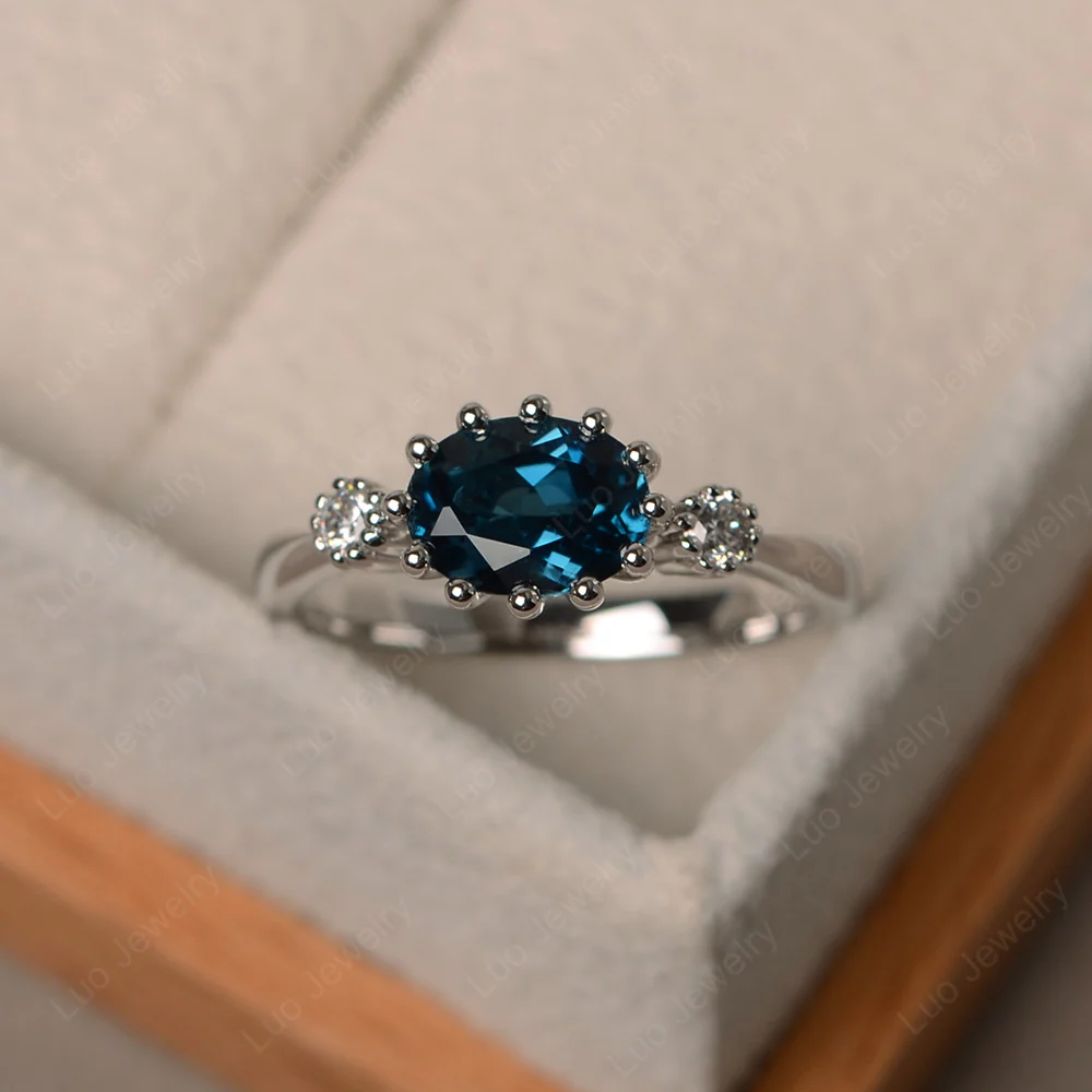 London Blue Topaz Oval East West Engagement Ring