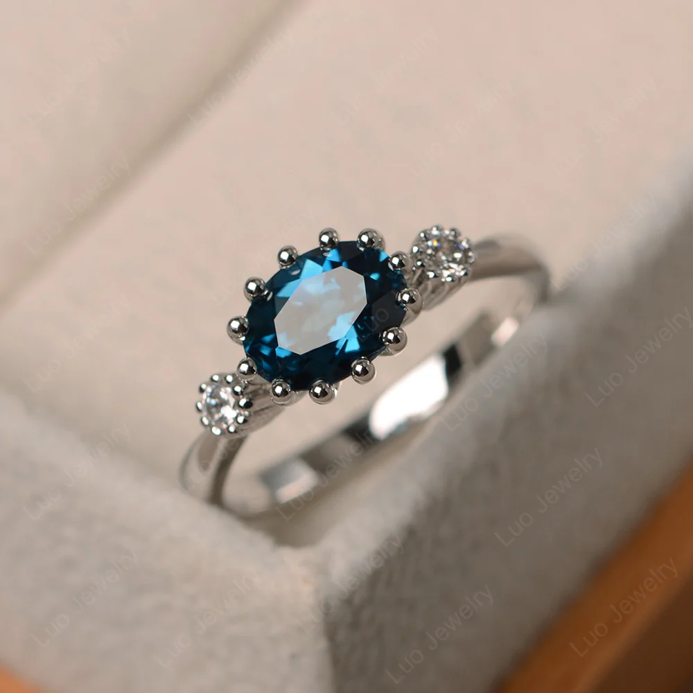 London Blue Topaz Oval East West Engagement Ring - Image 2