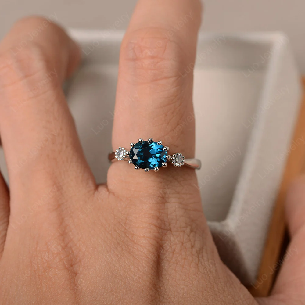 London Blue Topaz Oval East West Engagement Ring - Image 4