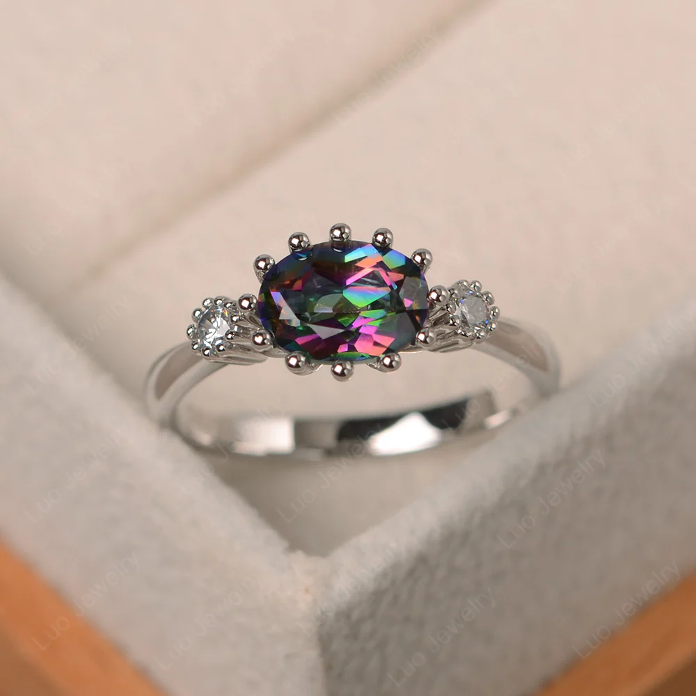 Mystic Topaz Oval East West Engagement Ring
