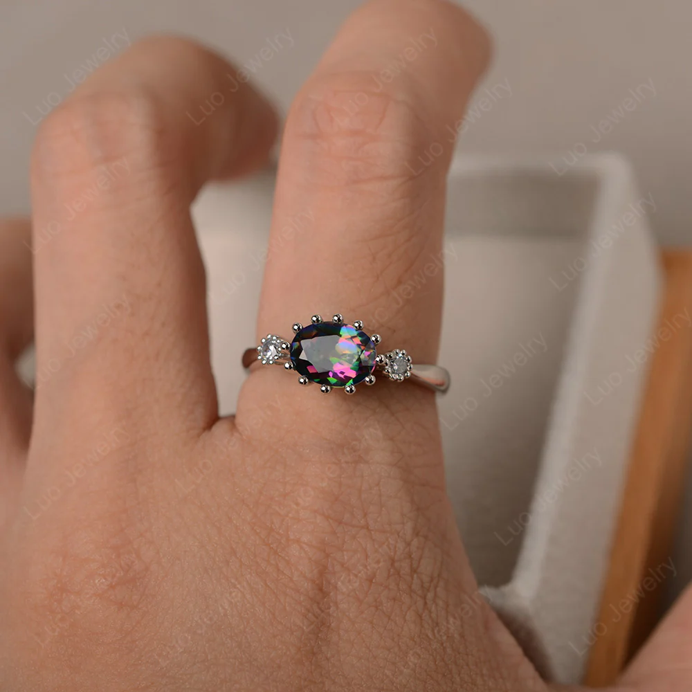 Mystic Topaz Oval East West Engagement Ring - Image 4