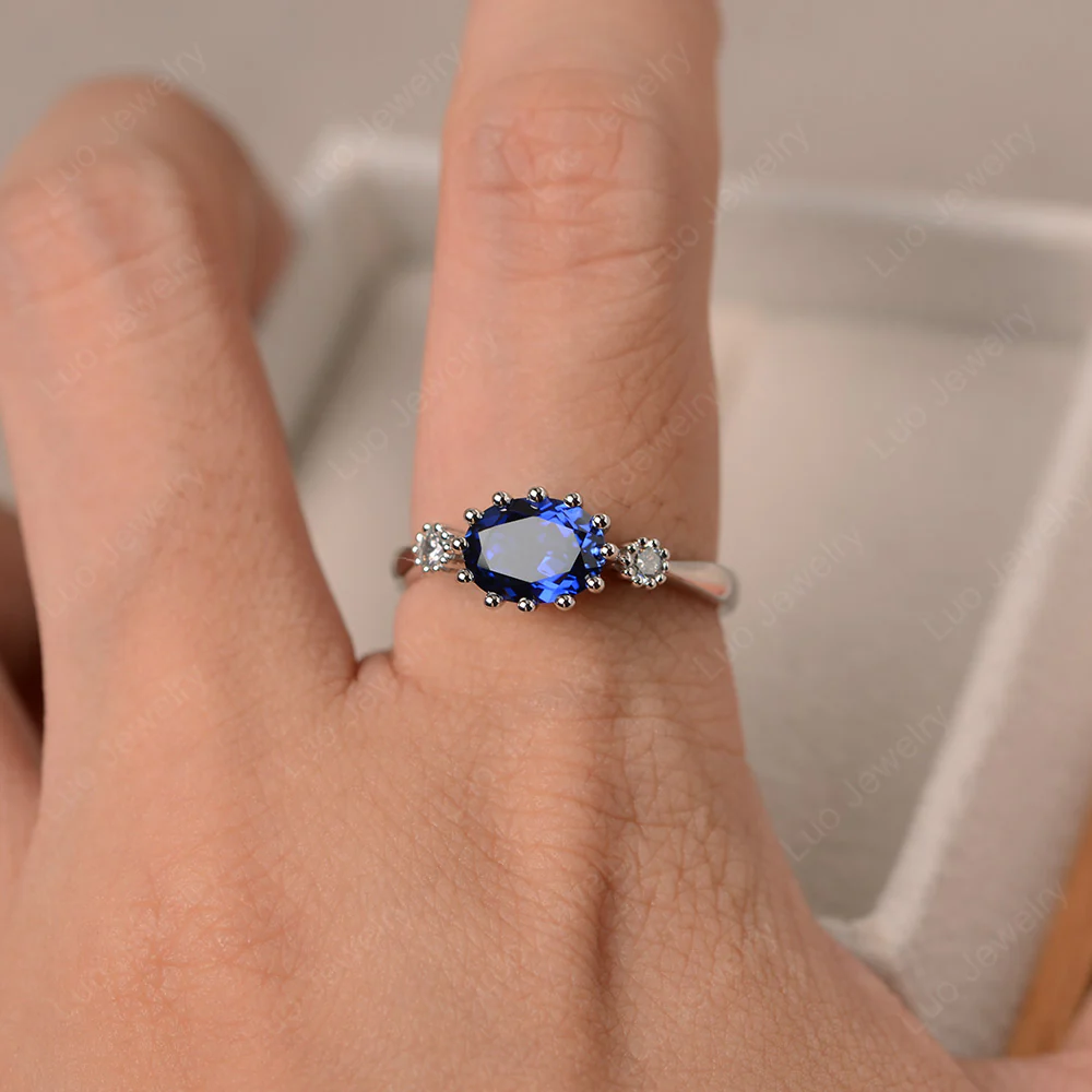 Sapphire Oval East West Engagement Ring - Image 4