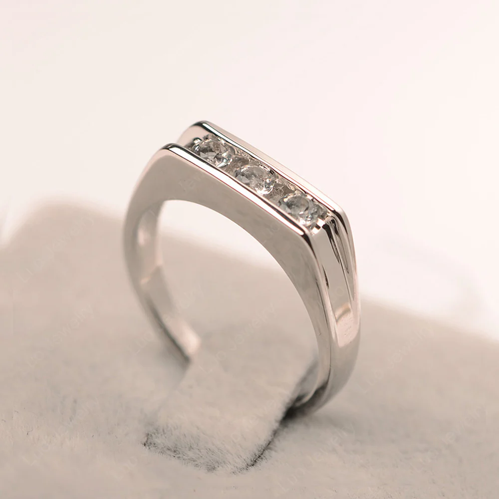 3 Stone White Topaz Band Ring - Image 2
