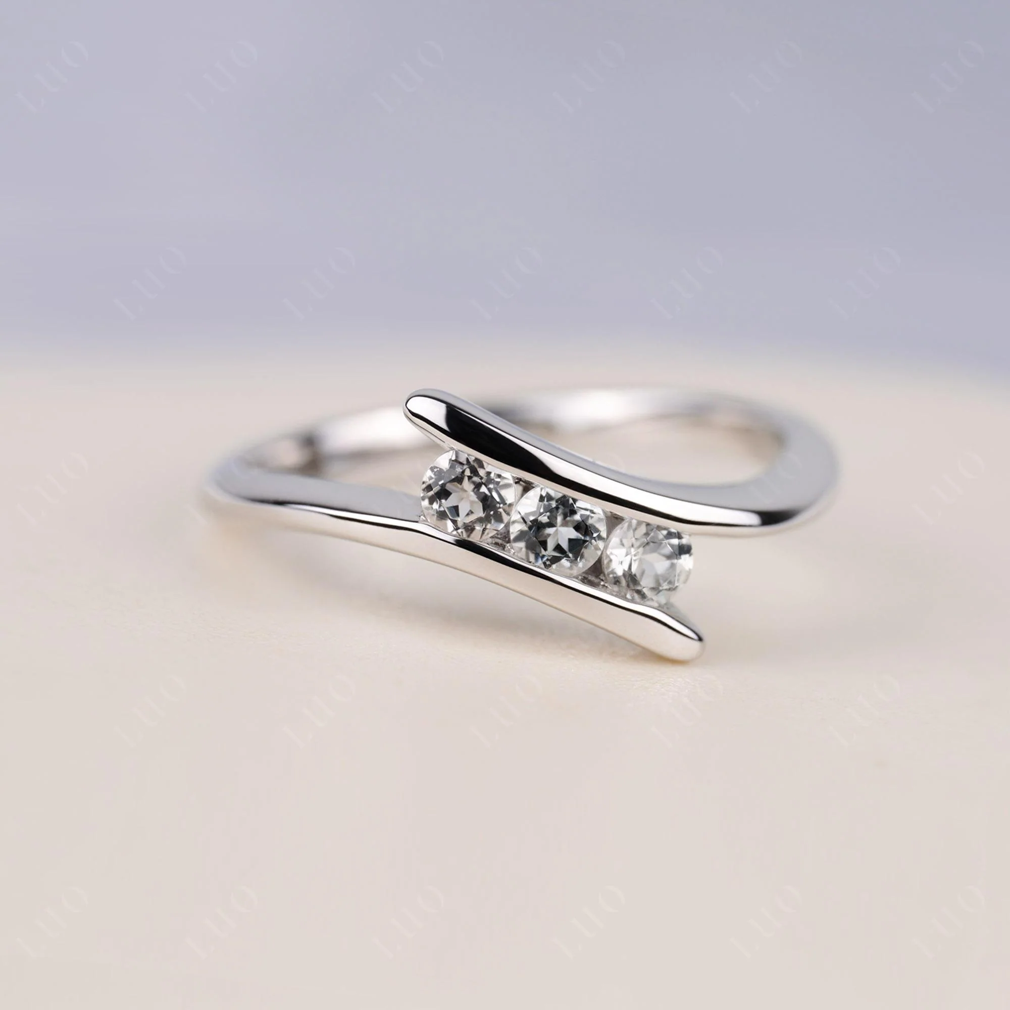 3 Stone White Topaz Bypass Ring