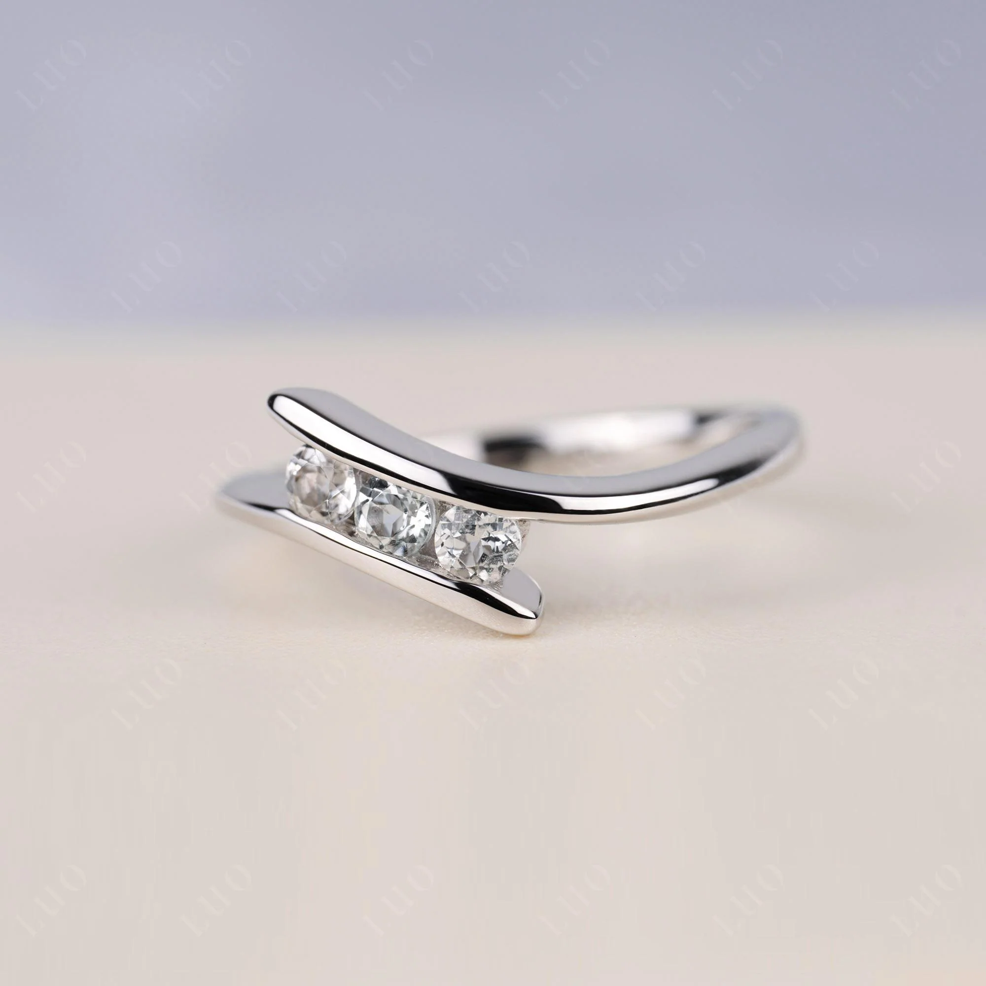 3 Stone White Topaz Bypass Ring - Image 2