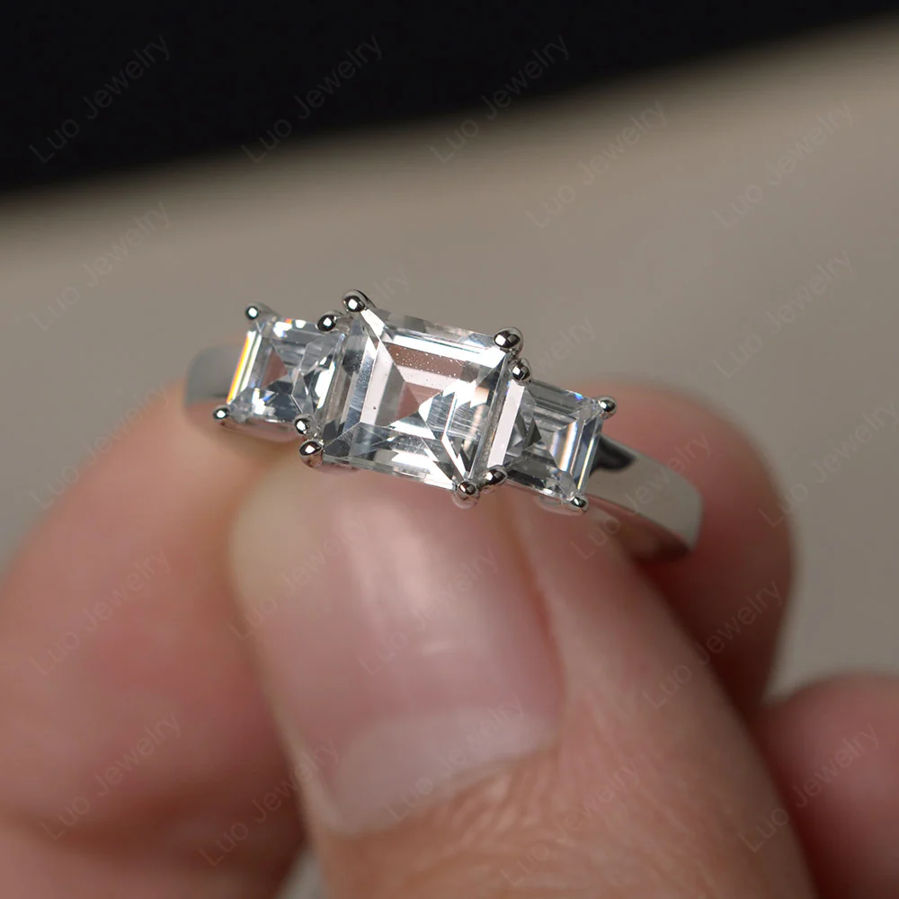3 Stone White Topaz Ring
