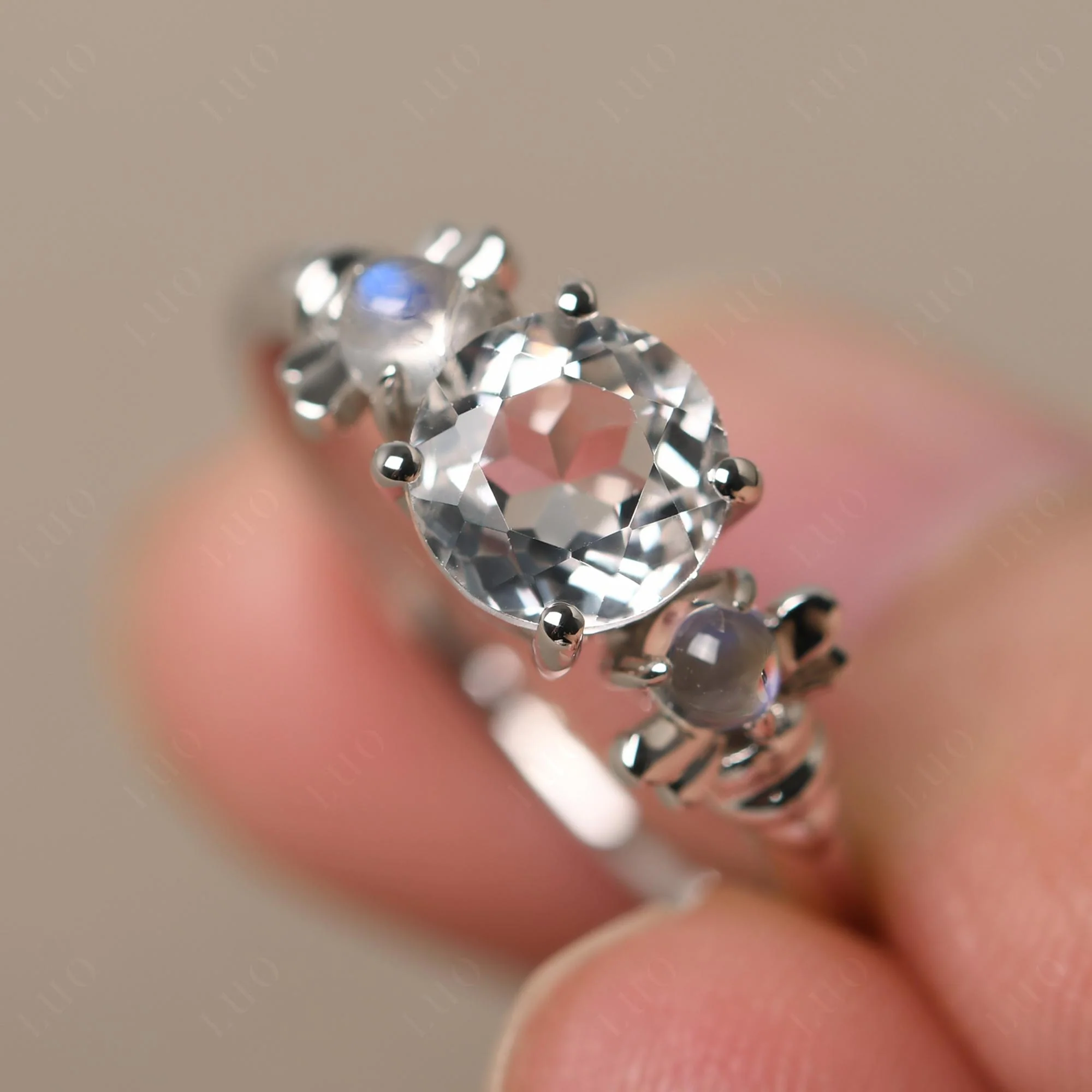 White Topaz and Moonstone Honey Bee Ring - Image 10