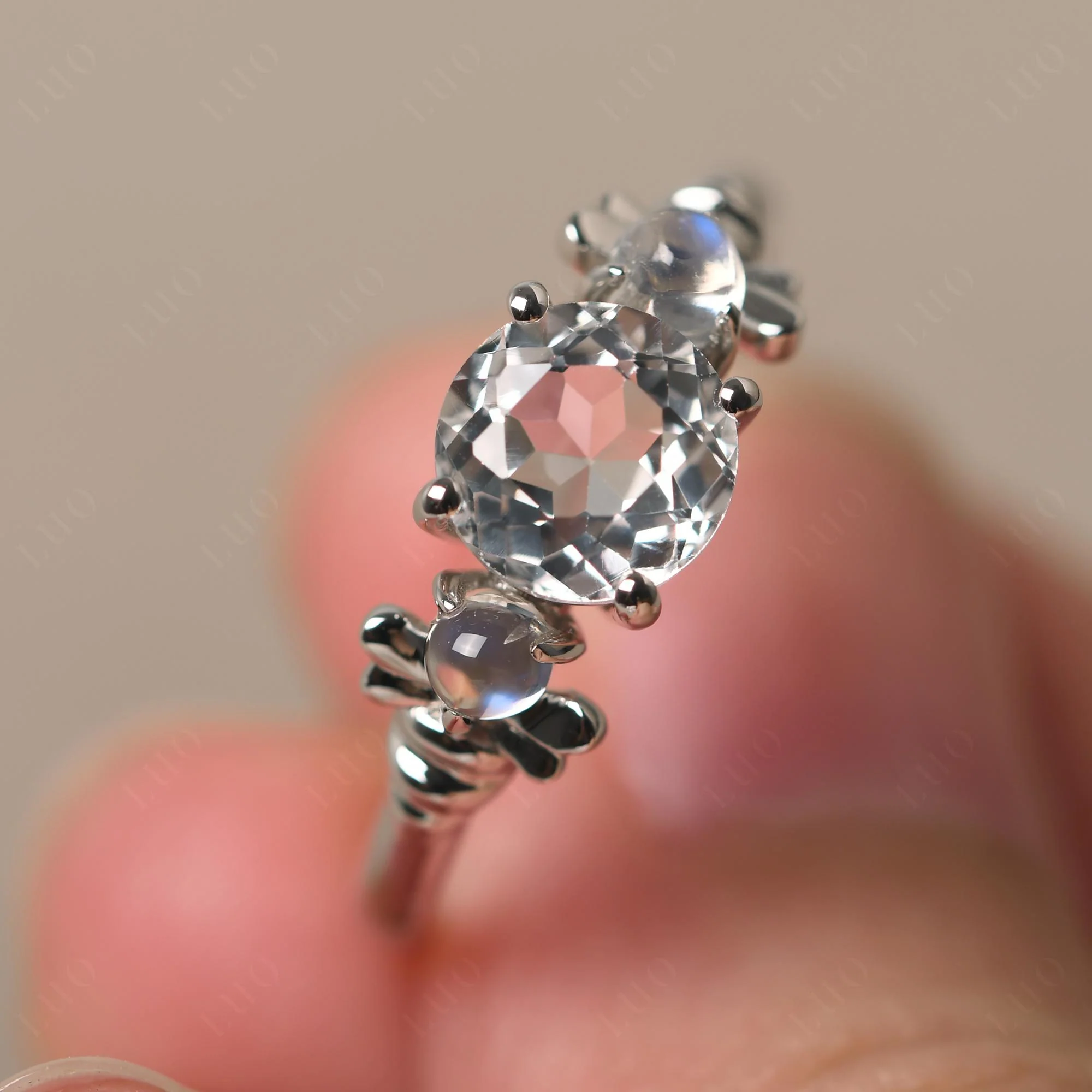 White Topaz and Moonstone Honey Bee Ring - Image 11