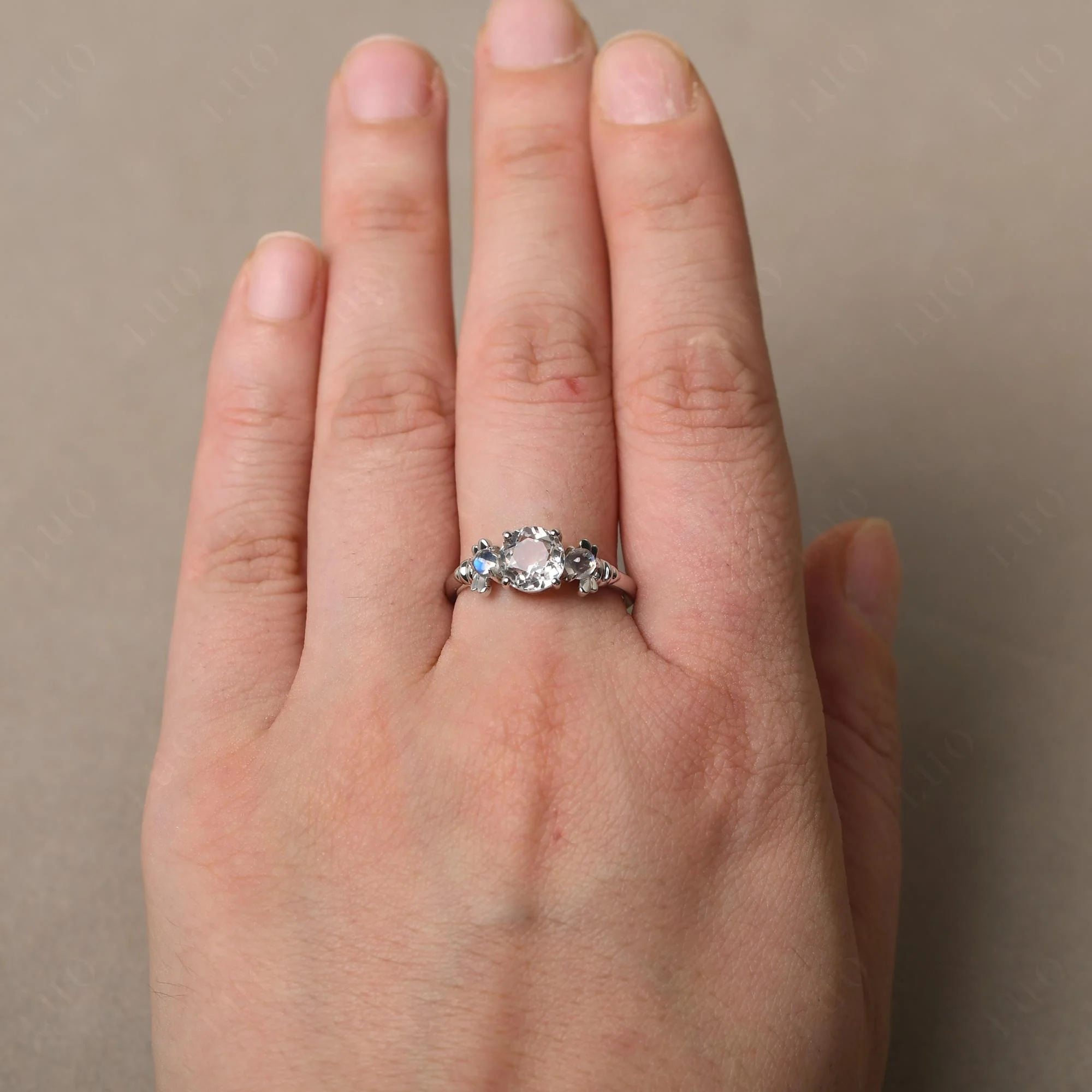 White Topaz and Moonstone Honey Bee Ring - Image 14