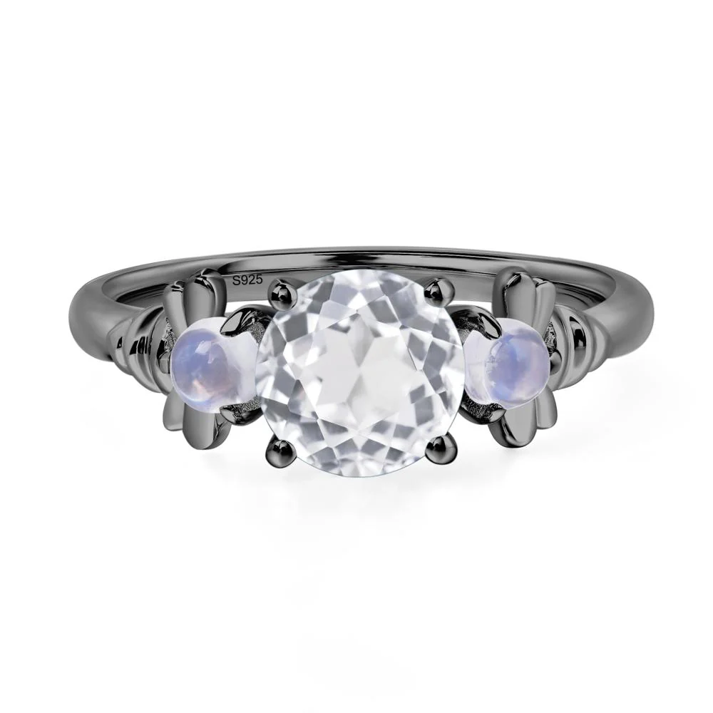White Topaz and Moonstone Honey Bee Ring - Image 3