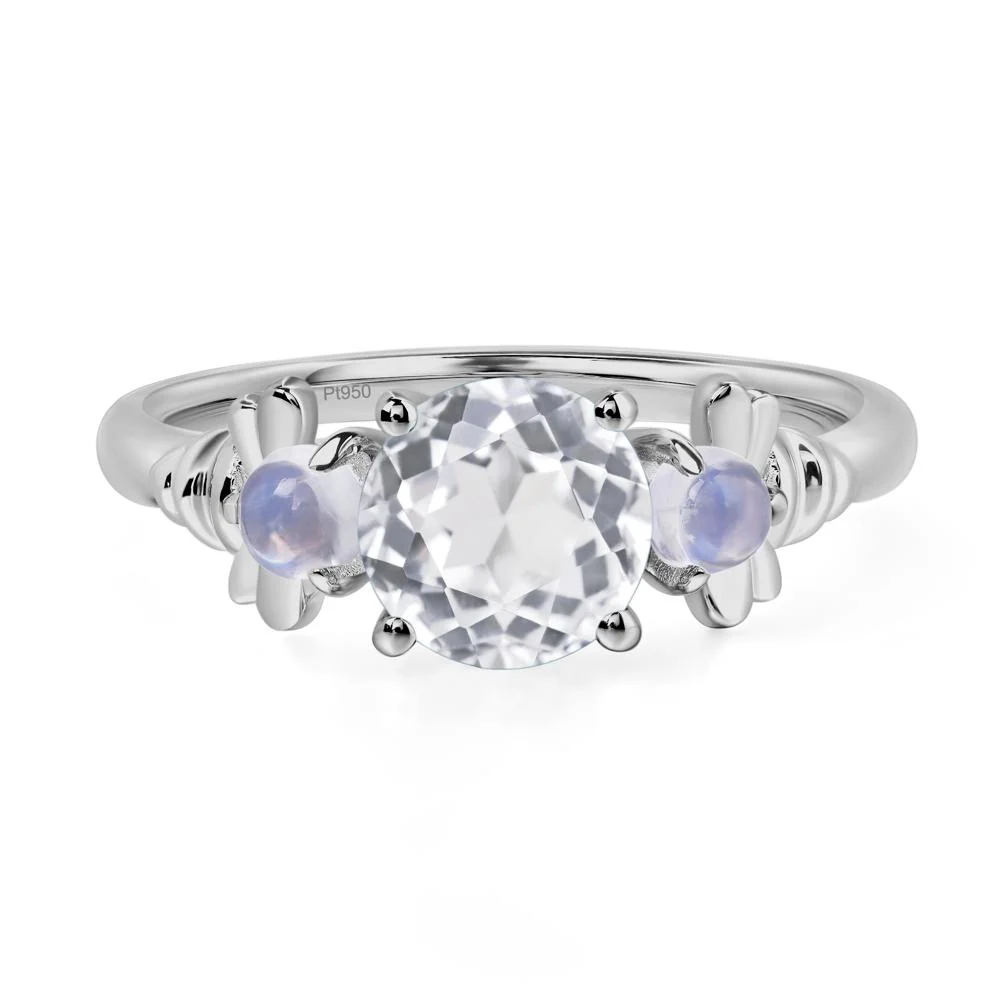 White Topaz and Moonstone Honey Bee Ring - Image 6