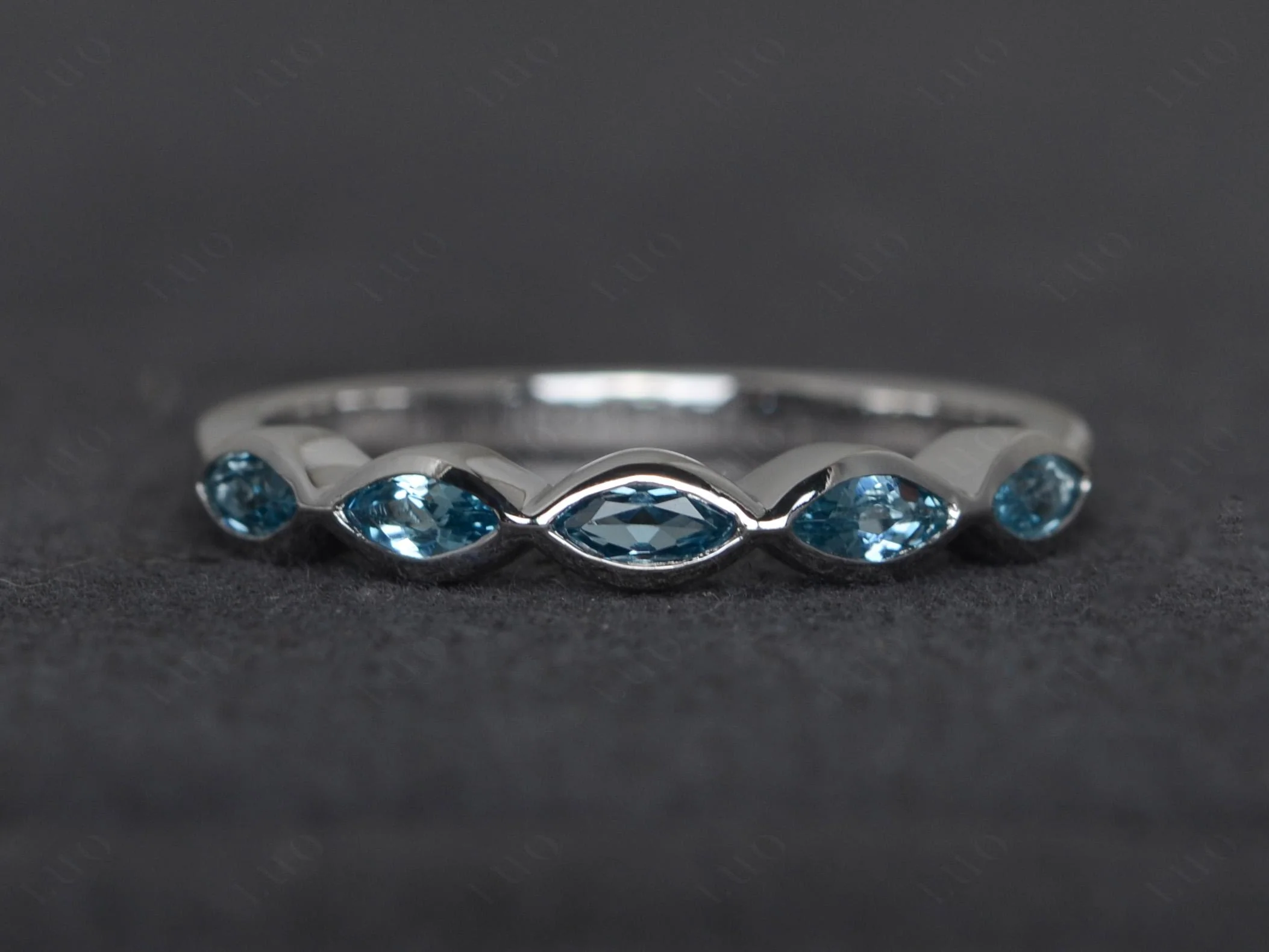 Marquise Cut London Blue Topaz Wedding Band - Image 10