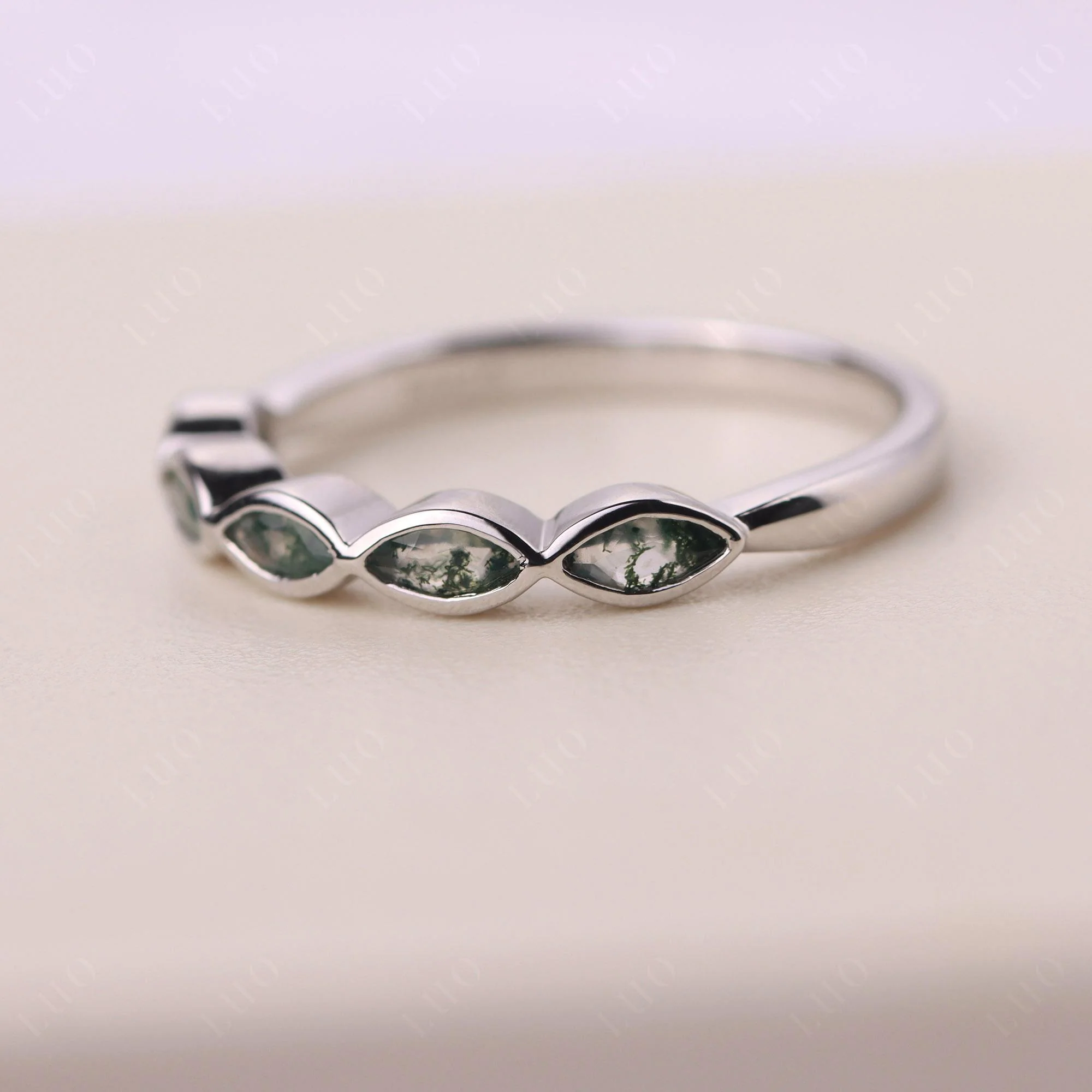 Moss Agate 5 Stone Wedding Ring - Image 11