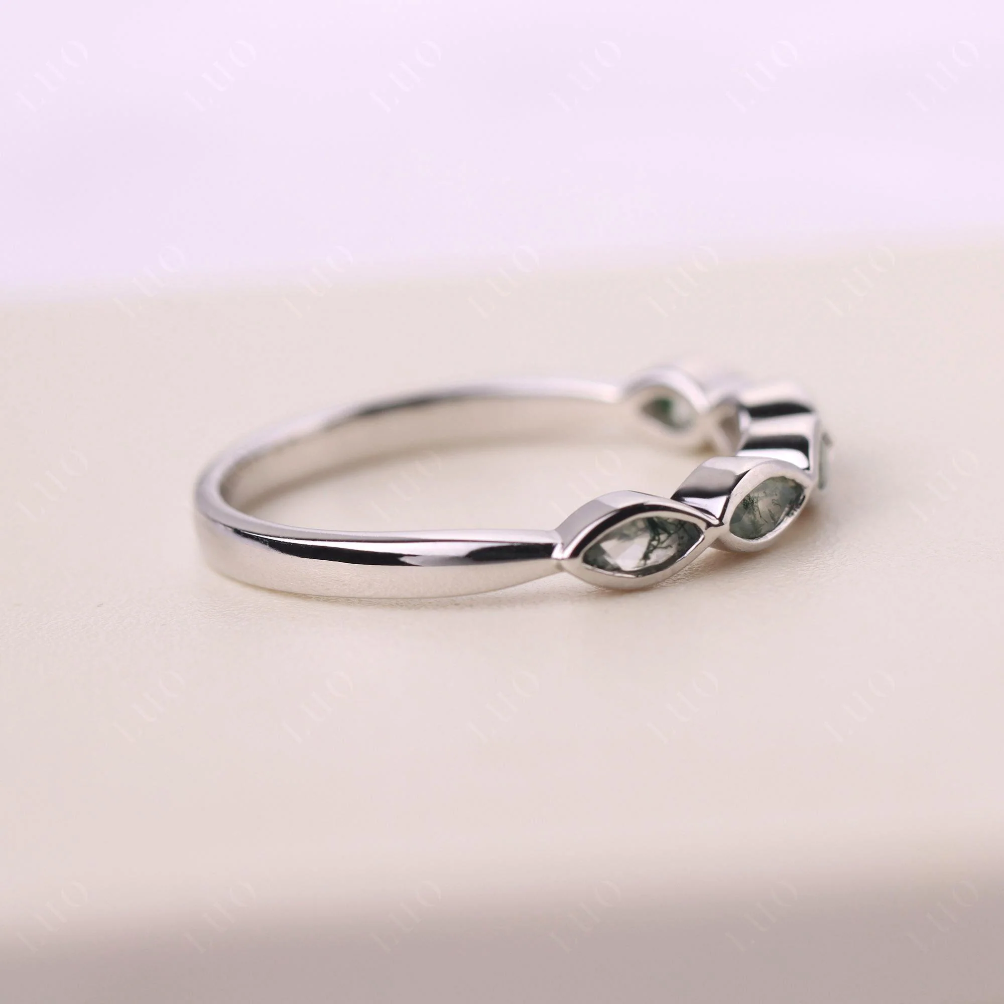 Moss Agate 5 Stone Wedding Ring - Image 12