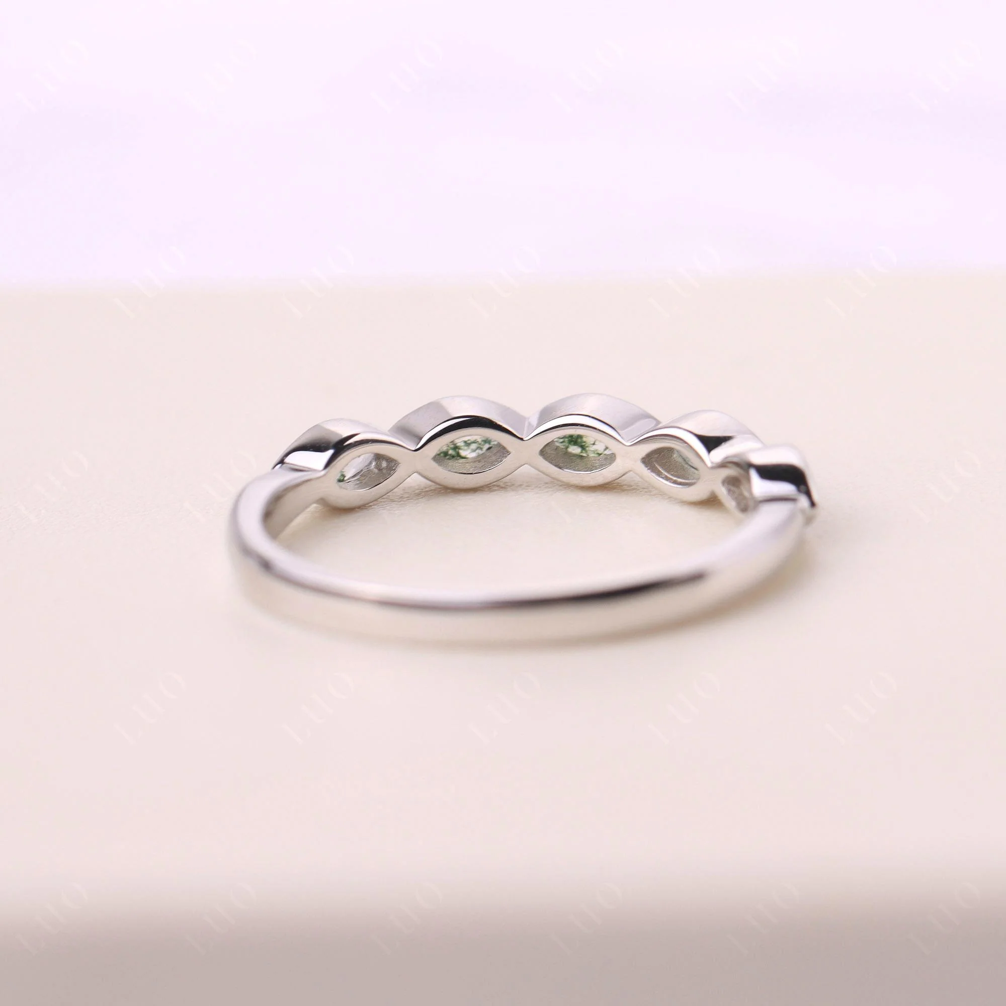 Moss Agate 5 Stone Wedding Ring - Image 13