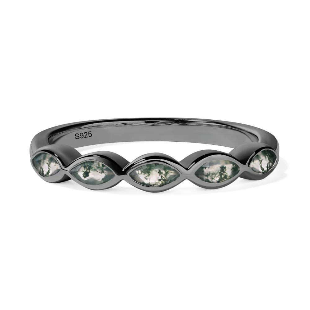 Moss Agate 5 Stone Wedding Ring - Image 3