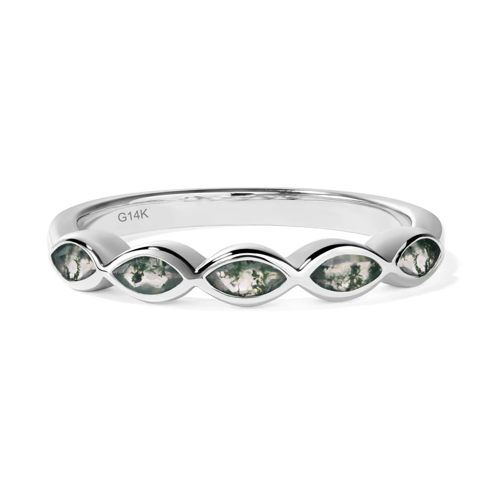 Moss Agate 5 Stone Wedding Ring - Image 4