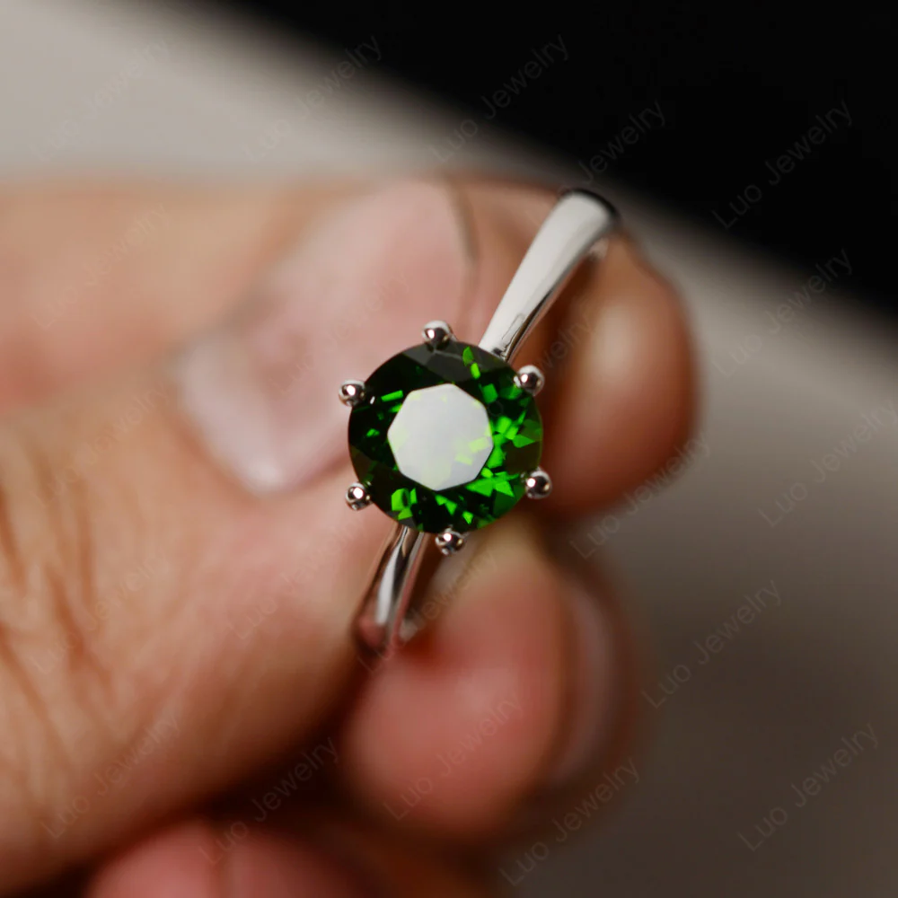 Six Prong Diopside Solitaire Ring
