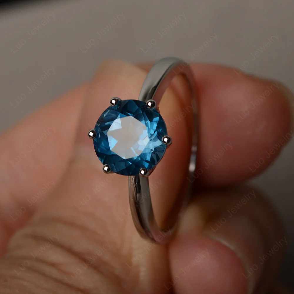 Six Prong London Blue Topaz Solitaire Ring - Image 2