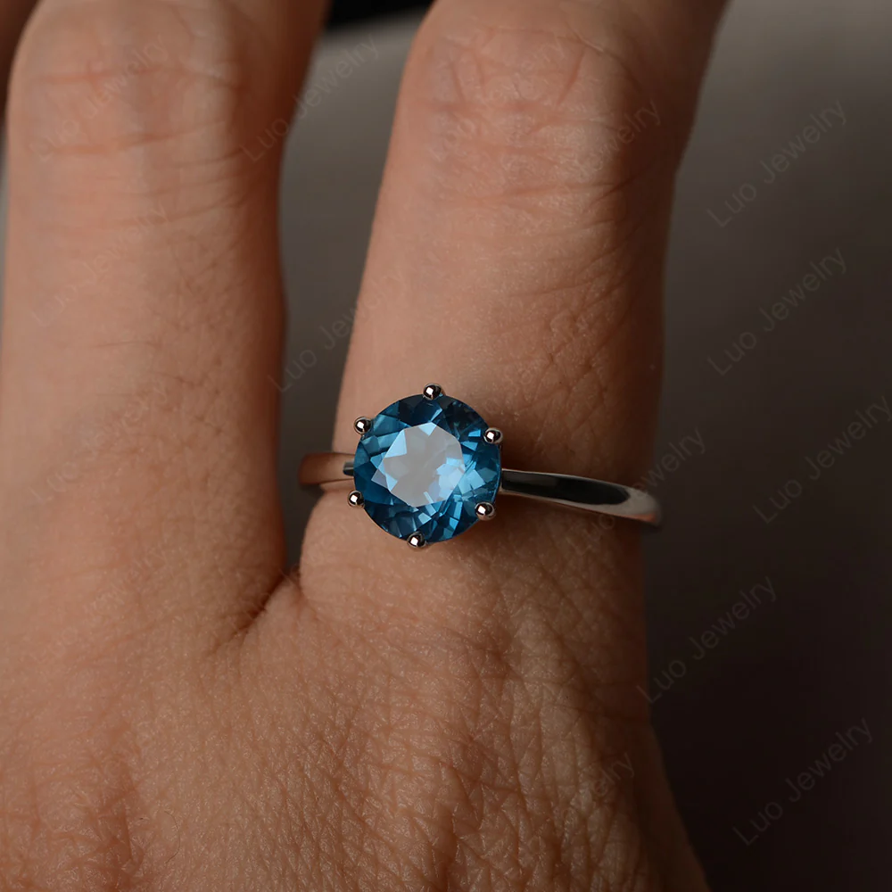 Six Prong London Blue Topaz Solitaire Ring - Image 4