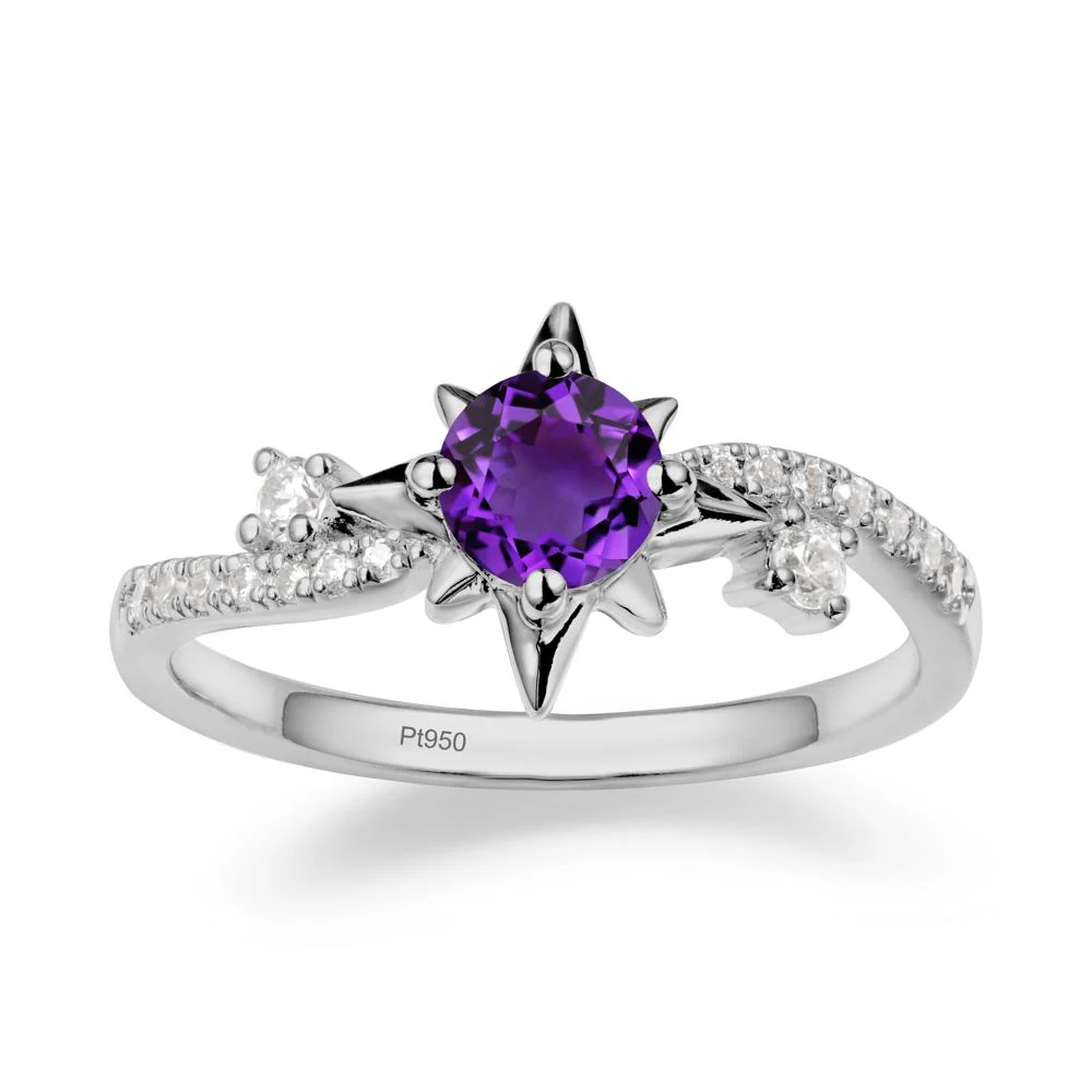 8-Pointed Star Round Amethyst Sterling Silver Ring