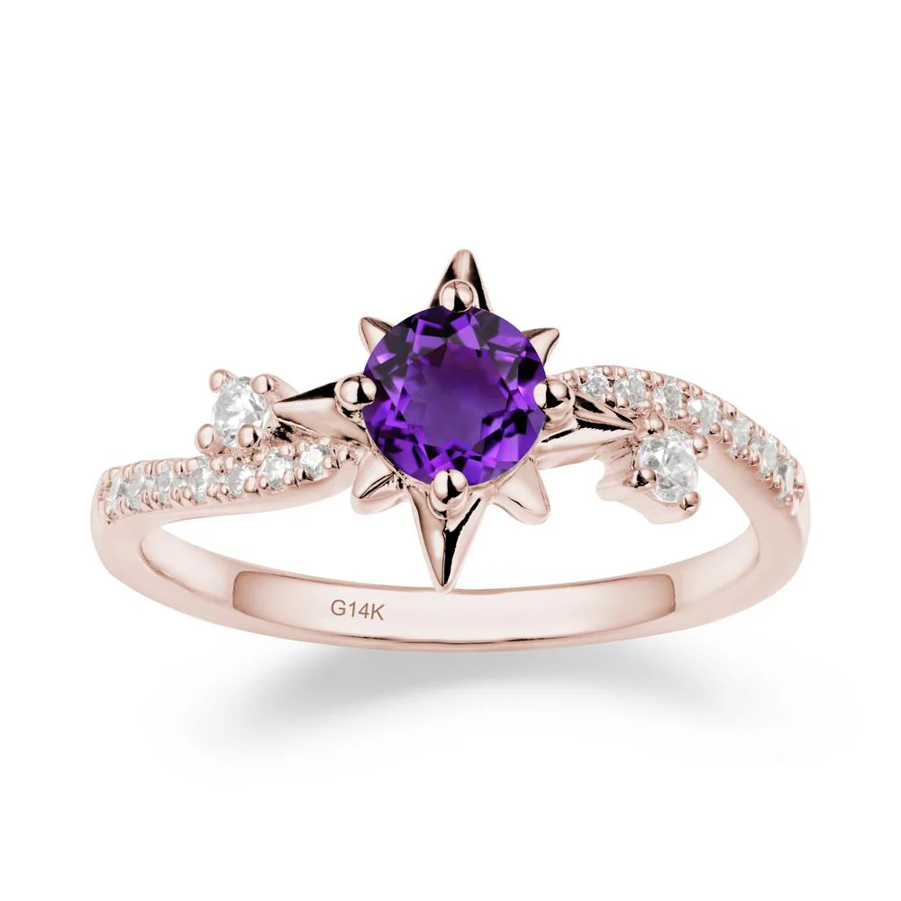 8-Pointed Star Round Amethyst Sterling Silver Ring - Image 2